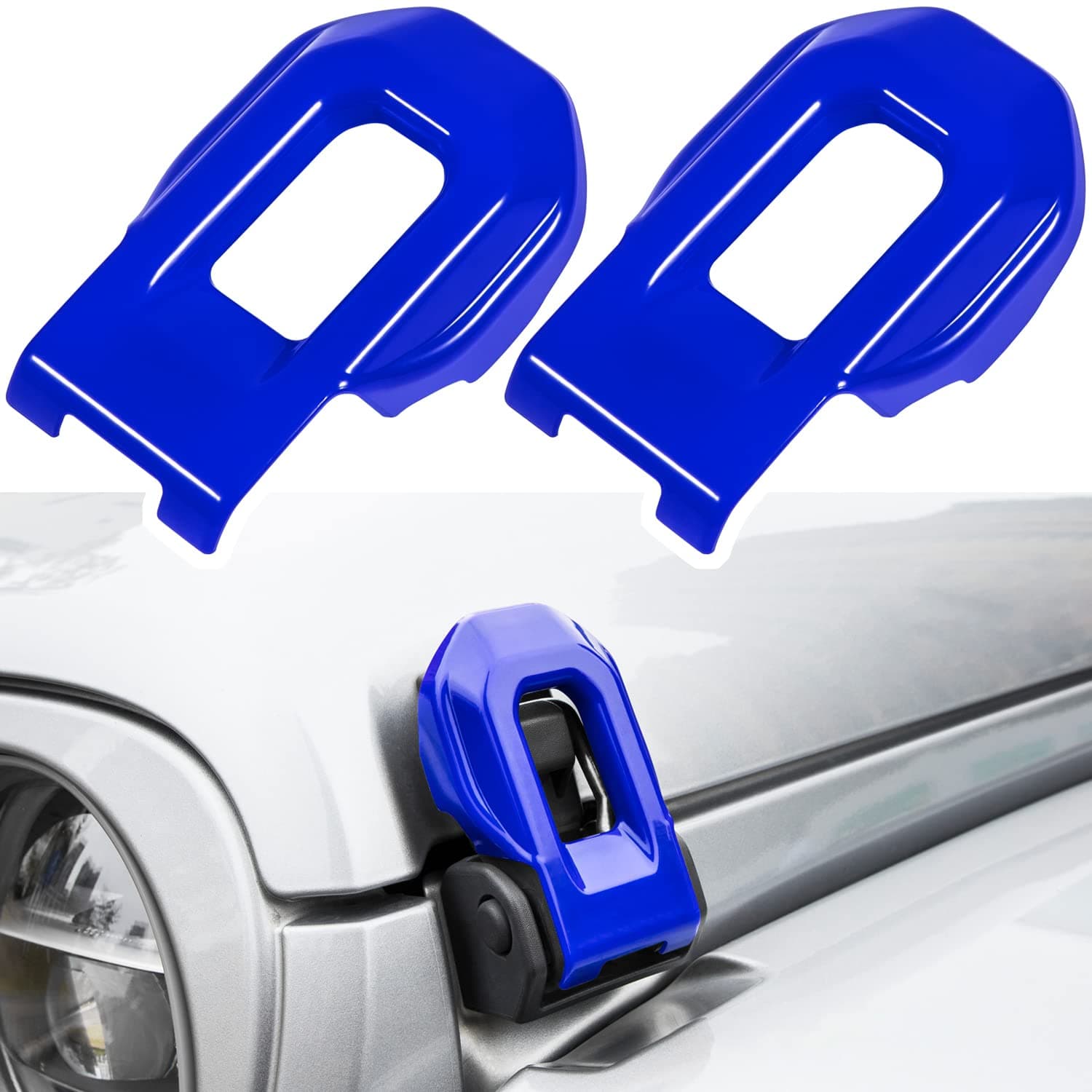 E-cowlboy Hood Latch Lock Catch Brackets Cover for 2018-2024 Jeep Wrangler JL JLU Unlimited Sports Freedom Sahara Rubicon Gladiator JT 2-Door & 4-Door Exterior Accessories Decoration (Blue 2PCS)