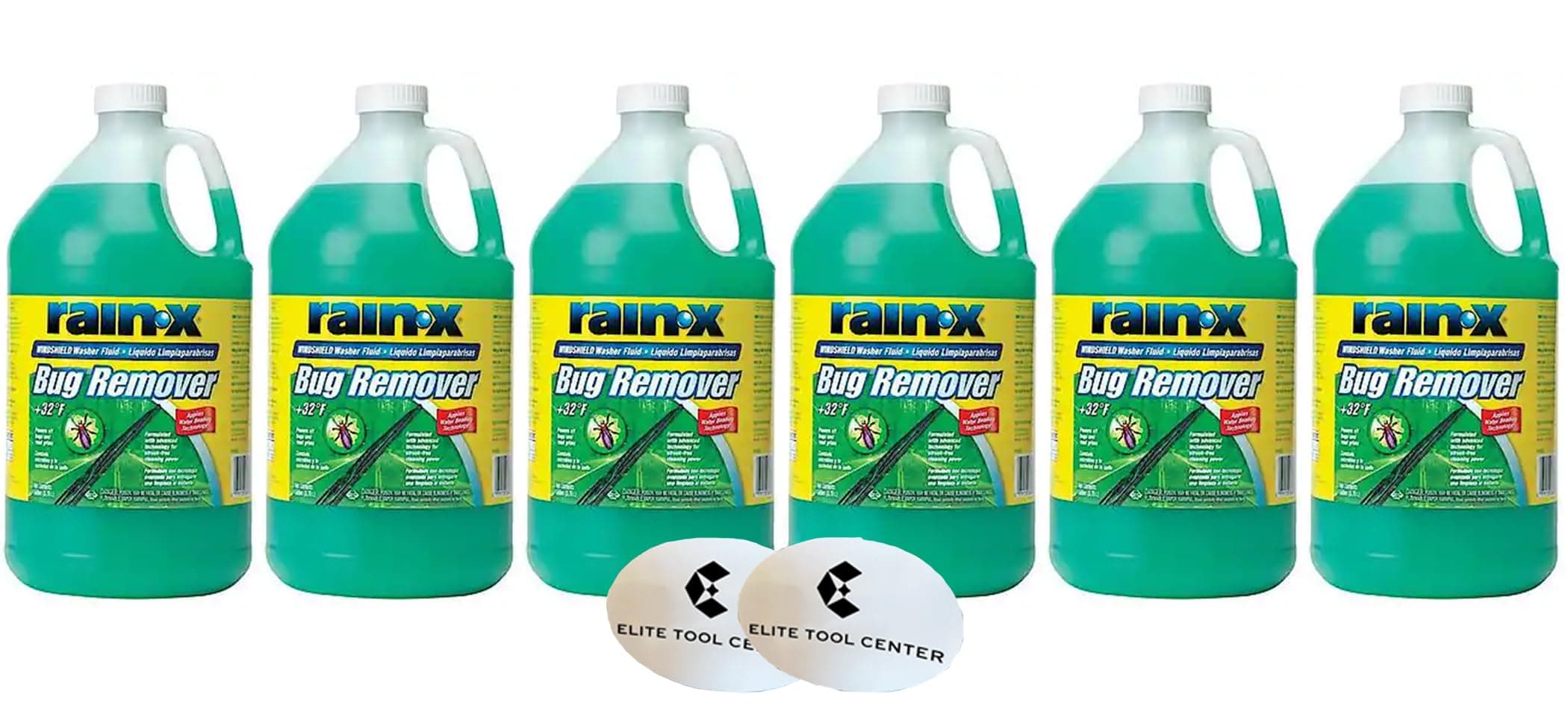 6 Pack Rain X Green Windshield Washer Fluid With Rain Repellant & Bug Remover 32* F All Weather Fluid 1 Gallon Each