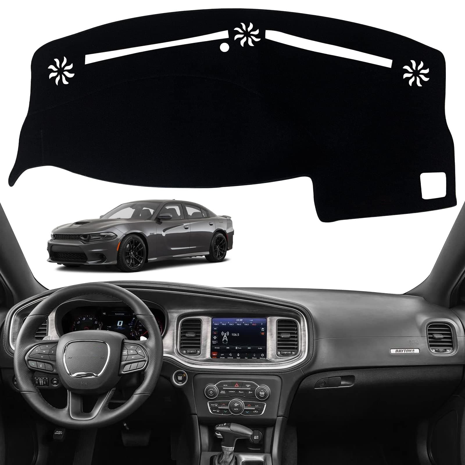 Dashboard Dash Board Cover Mat Pad Carpet Non-Slip Custom Compatible with Dodge Charger 2011-2022 Protector Sunshield (Black Trim)