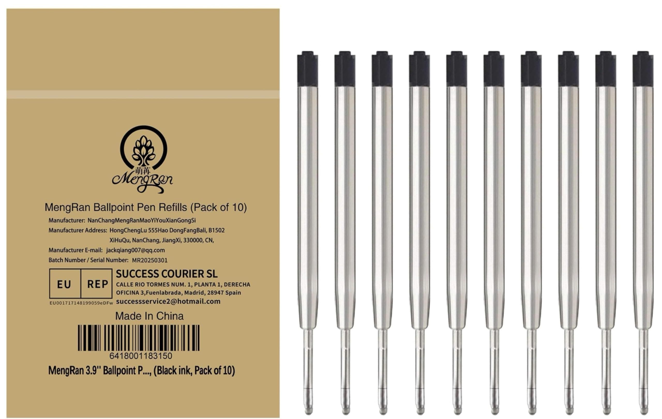 3.9'' Ballpoint Pen Refills, 1.0 MM Medium Point, Metal Tactical Pen Refill, (Black ink, Pack of 10)