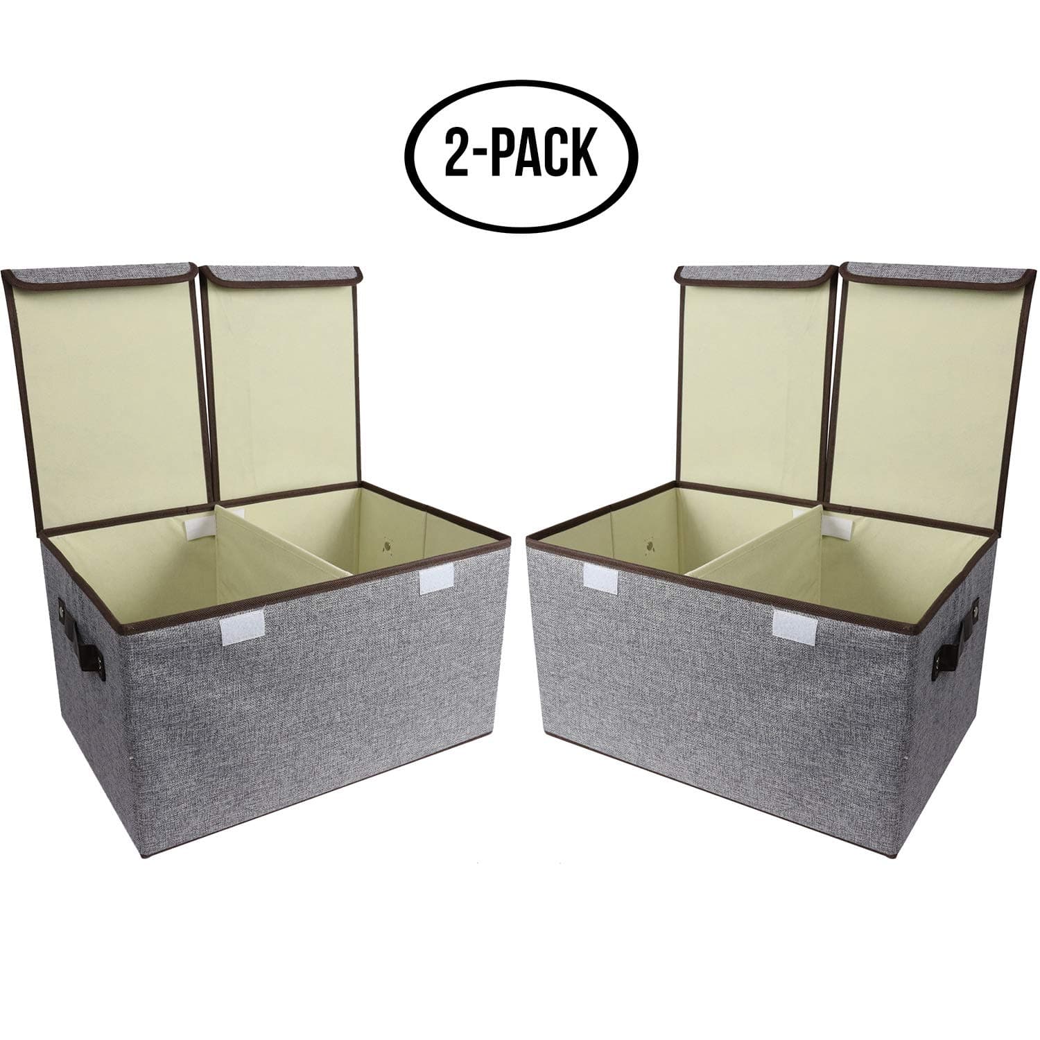 Simple Haus Designs Large Storage Cubes Gray [2-Pack] Linen Fabric Decorative Storage Box Organizer Containers with Handles Lid Divider for Home, Bedroom, Closet Office, Living Room, Nursery