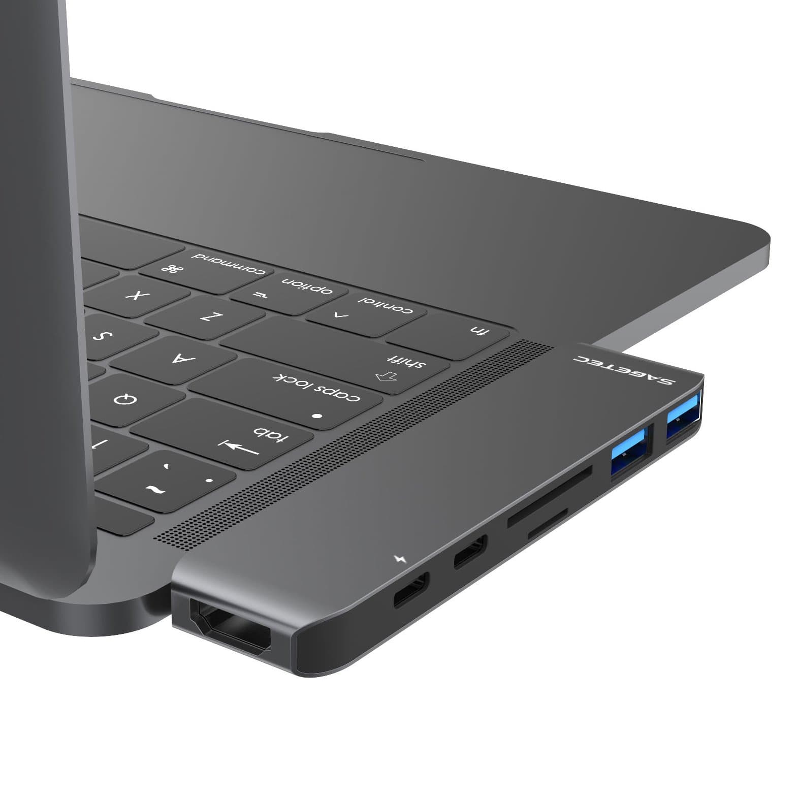 Sagetec Super Hub, Aluminum USB Type-C Adapter for 2016/2017 Macbook Pro 13'' and 15'', 4K HDMI, 40Gbs Thunderbolt 3 with Pass-Through Charging, SD/Micro Card Reader and 2 USB 3.0 Ports (Space Gray)