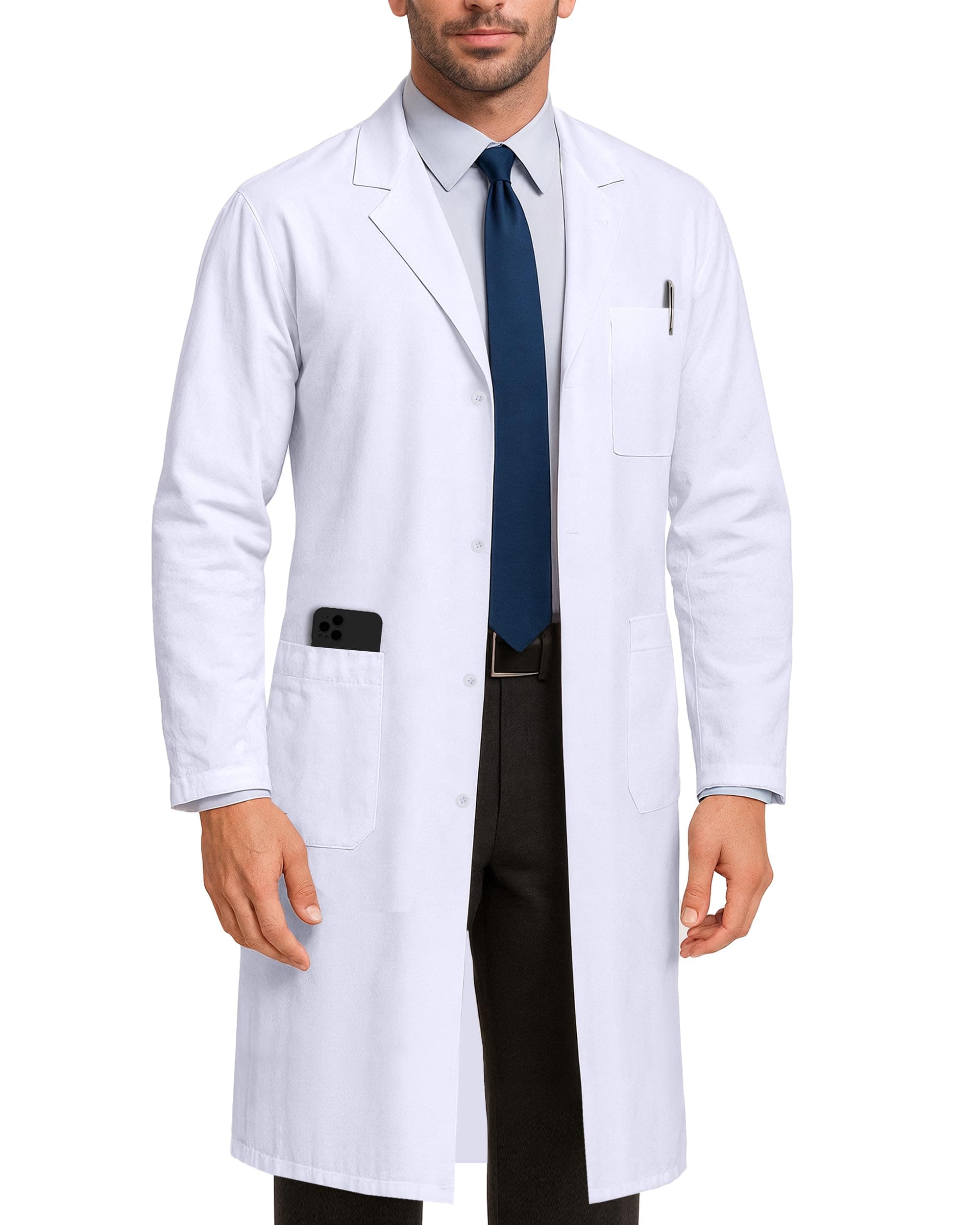 Professional White Lab Coat for Men, Long Sleeve Medical Coat