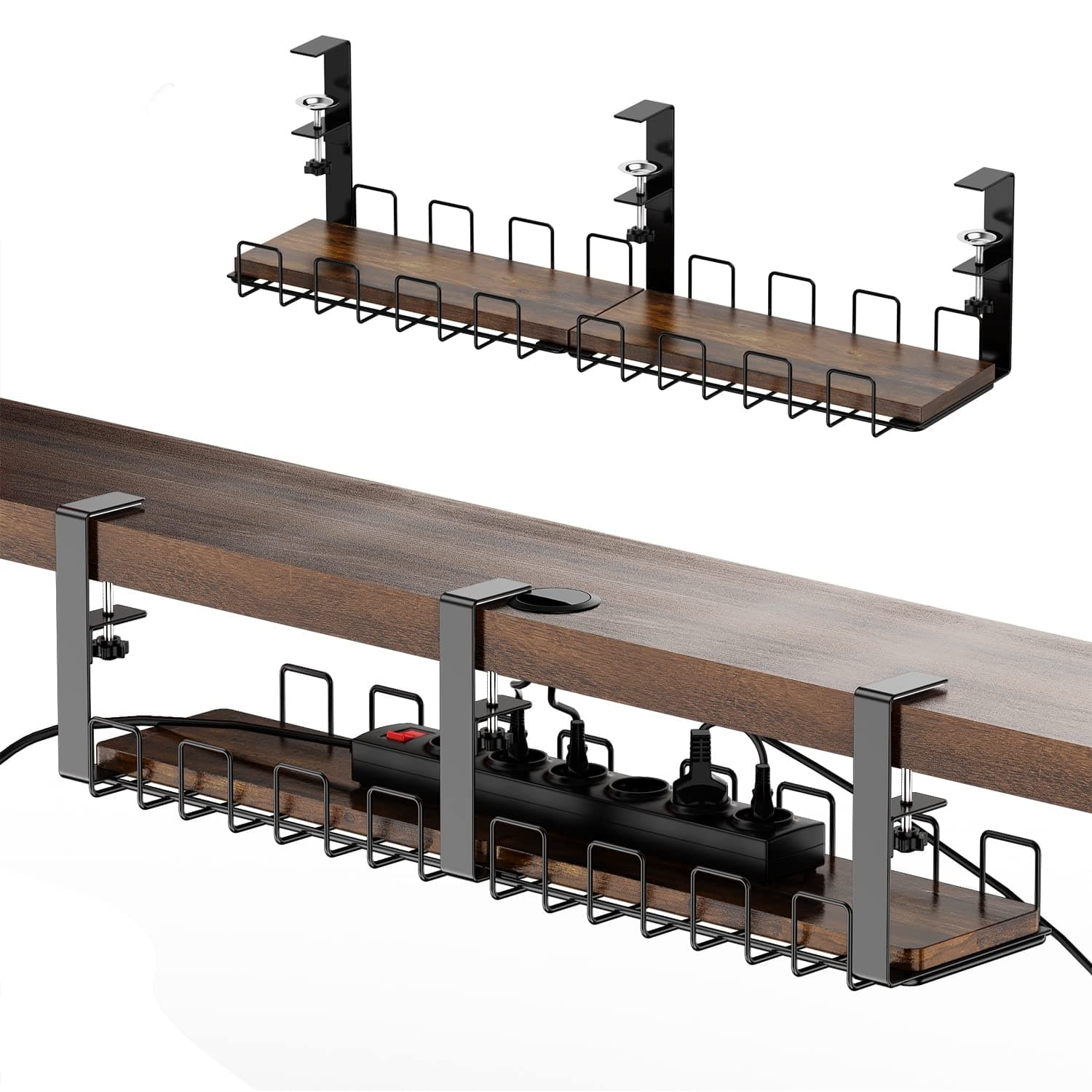 HOYRR Under Desk Cable Management Tray, Under Table Wire Management Tray, Desk Wire Management Organizer, Cable Tray Under Desk, 24'' wire management tray, Cable Rack No Need to Drill Holes