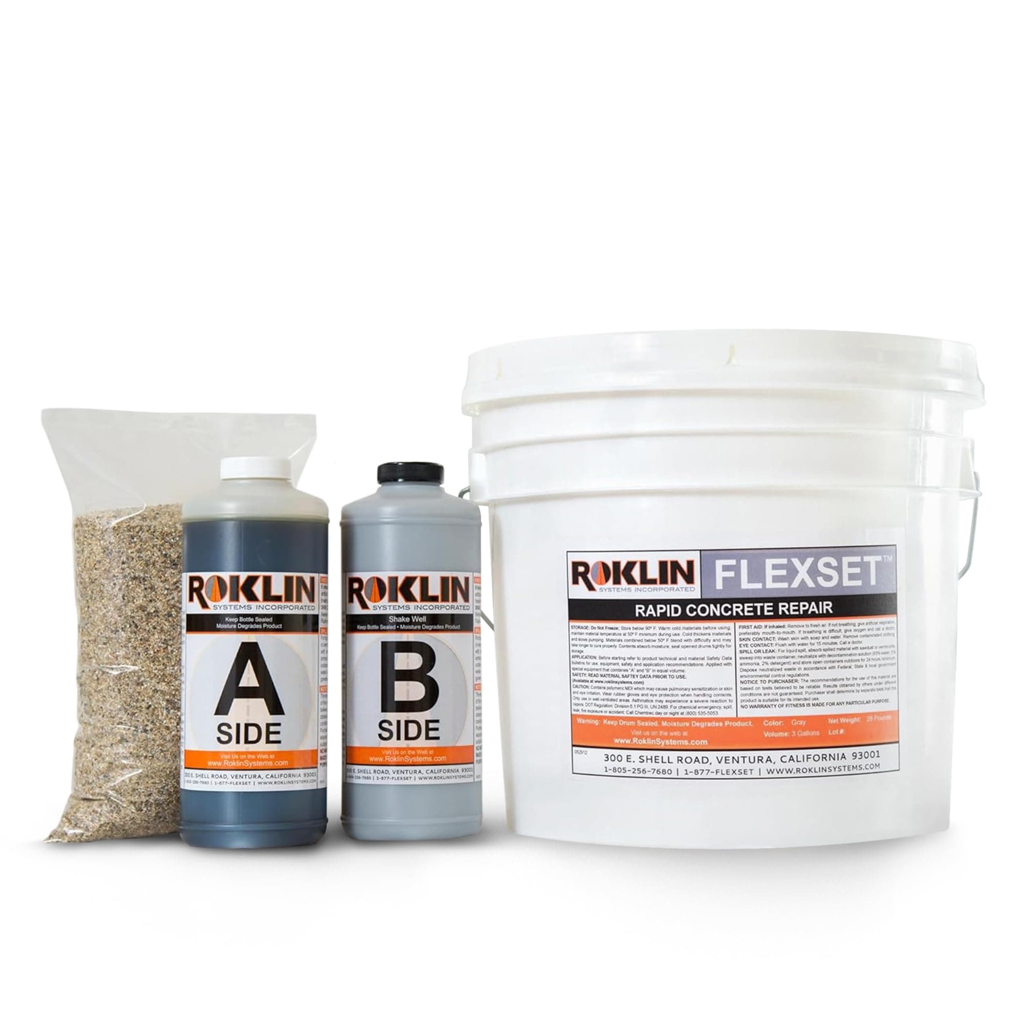- Roklin Systems Inc. FlexSet Rapid Concrete Repair Kit - Self-Leveling Epoxy Cement for Driveways, Foundations, Large Cracks, and Outdoor Repairs - Gray (3 Gallon)