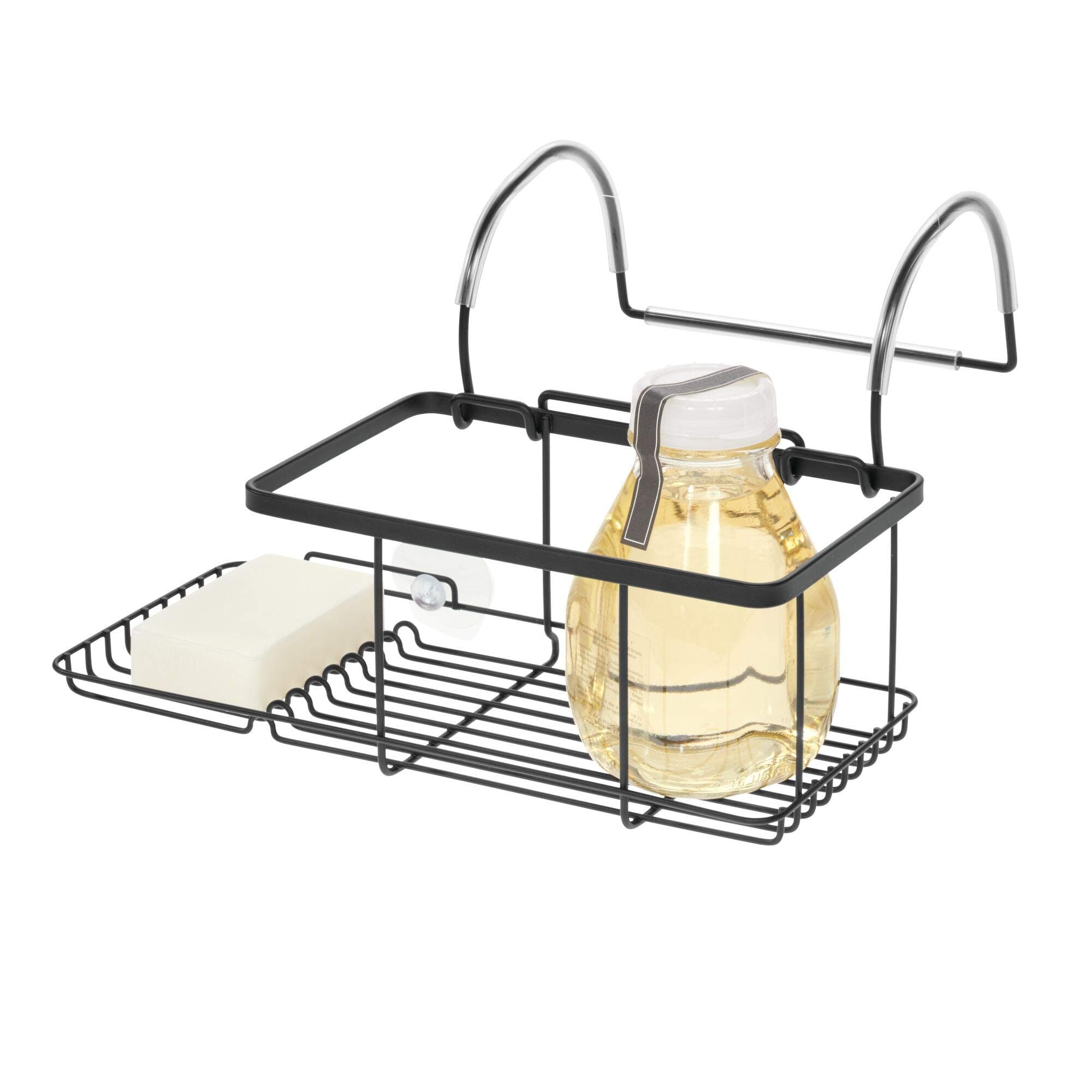 iDesign Everett Metal Over The Side Bathtub Caddy Basket for Master, Guest, Kid's Bathroom, 12.08" x 10.2" x 6.64", Matte Black