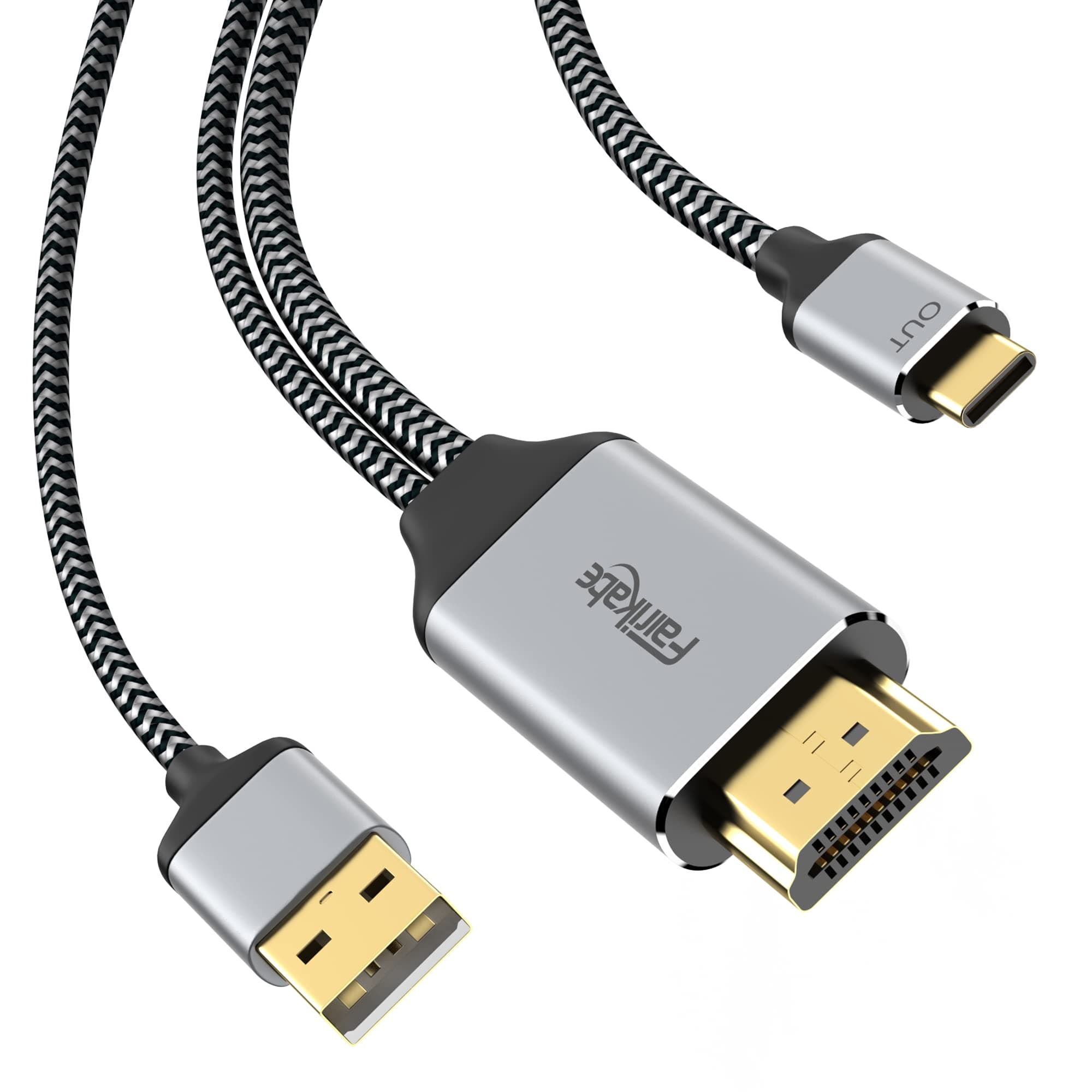 HDMI to USB-C Adapter Cable 6.6 ft with USB Power - 4K@60Hz, Compatible with MacBook Pro, iMac, XPS, Nreal Air, Touchable Monitor