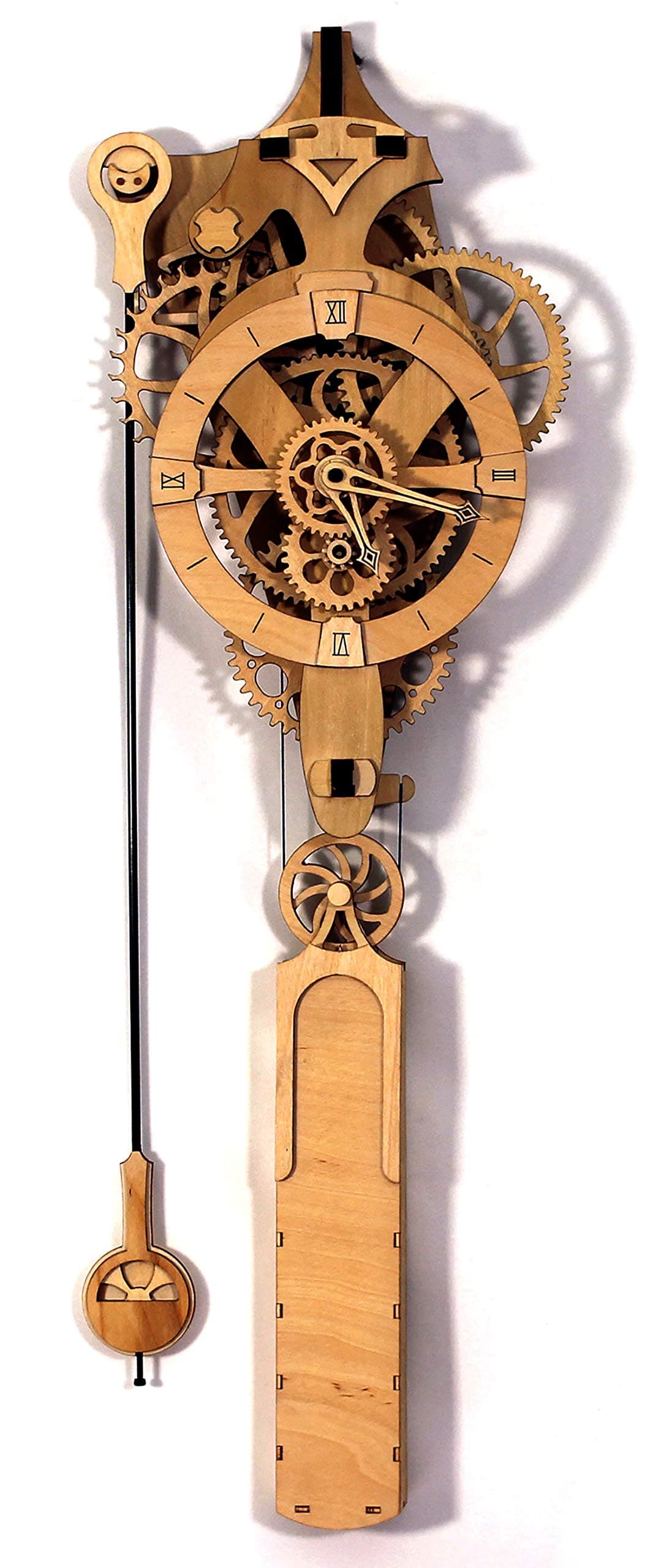 Abong David Mechanical Clock Kit - 3D Wood Puzzle Model - DIY Wooden Gear Wall Clock With Pendulum - No Batteries Required, Runs for 36 Hours on Single Wind
