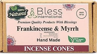 Bless International Frankincense-and-Myrrh 100%-Natural-Incense-Cones Handmade-Hand-Dipped Organic-Chemicals-Free for-Purification-Relaxation-Positivity-Yoga-Meditation The-Best-scents (10 Count )
