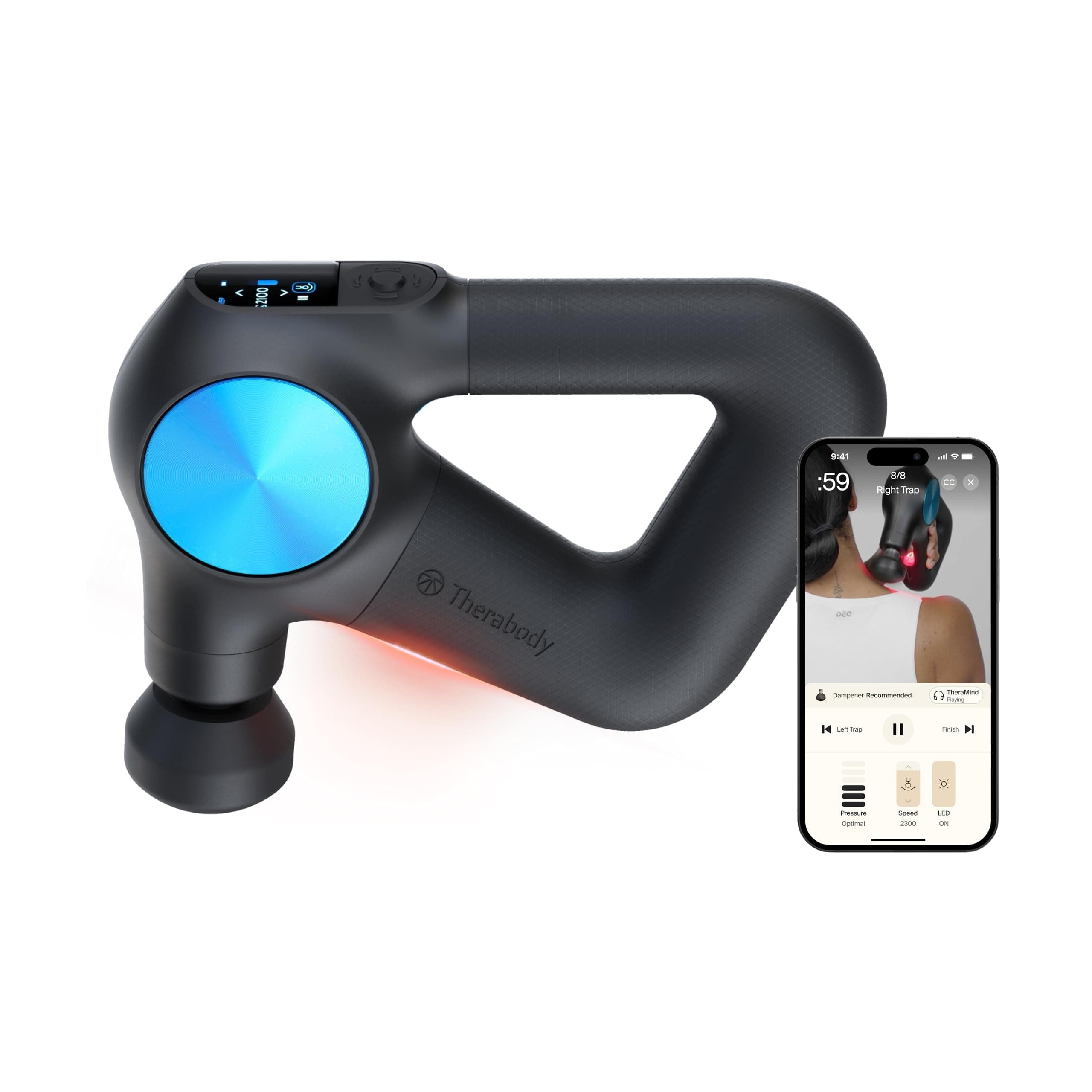 Theragun PRO Plus 6-in-1 Deep Tissue Percussion Massage Gun - Handheld Personal Massager for Full Body Pain Relief & Muscle Tension with Biometric Breathwork, Vibration & Heated Attachments