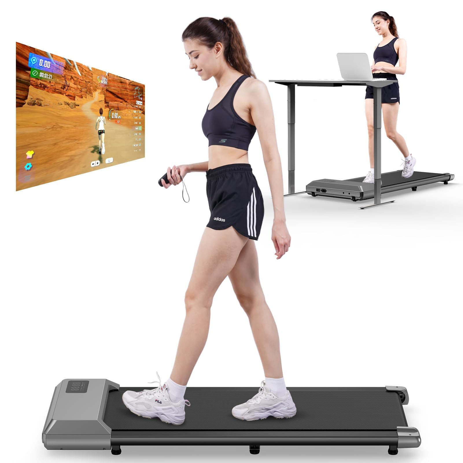 Lacuffy Raceable Walking Pad Suitable for High-tech Wearable Devices, Max 136kg APP Control Under Desk Treadmill with Training Courses and AI Training Door to Door Delivery