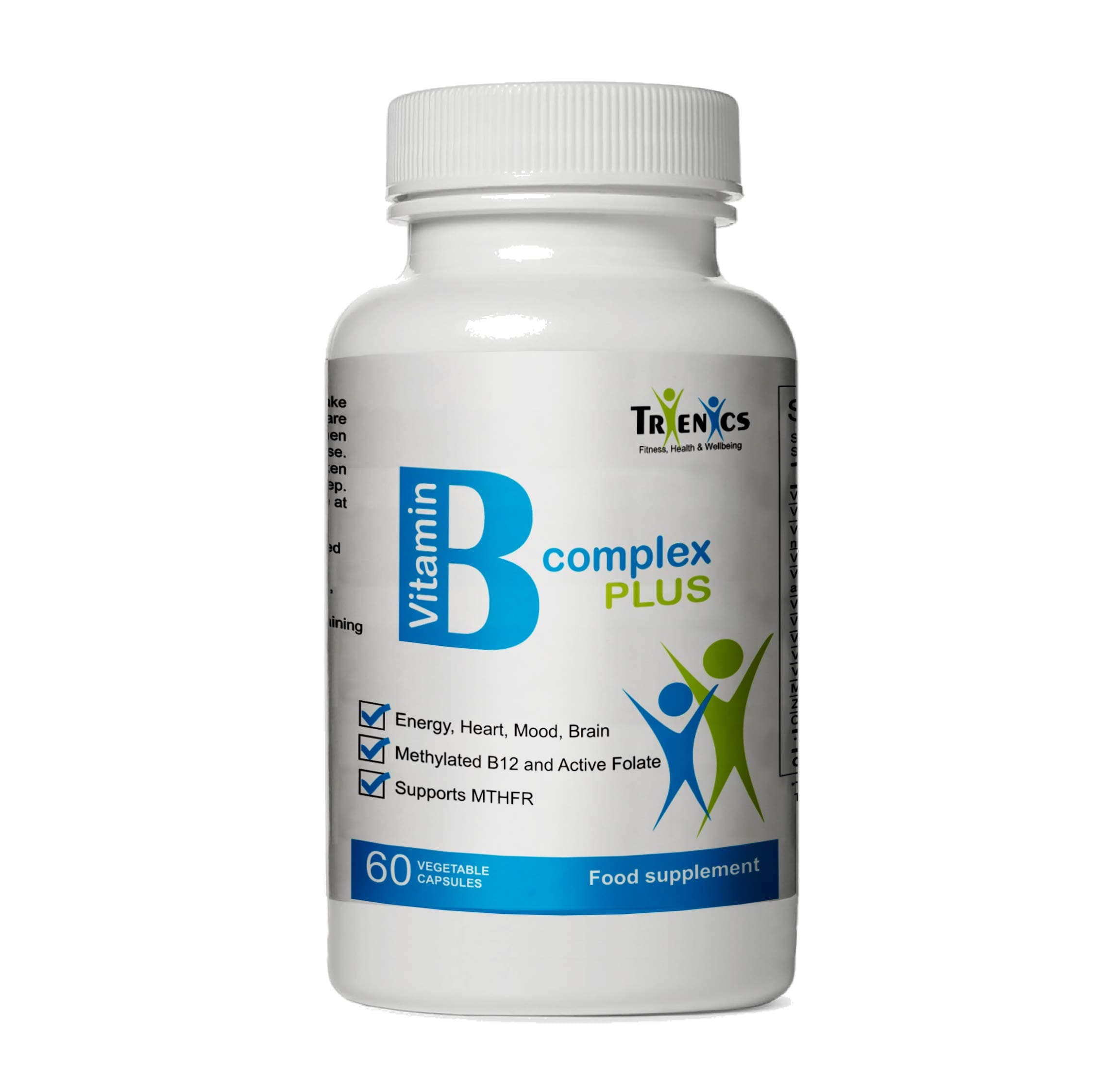 High Strength Vitamin B Complex Plus – Folate, Methylcobalamin, VIT C, D3, Magnesium, Zinc, Choline, Support Immune System, Energy, Heart, Focus, Mood, 60 Capsules