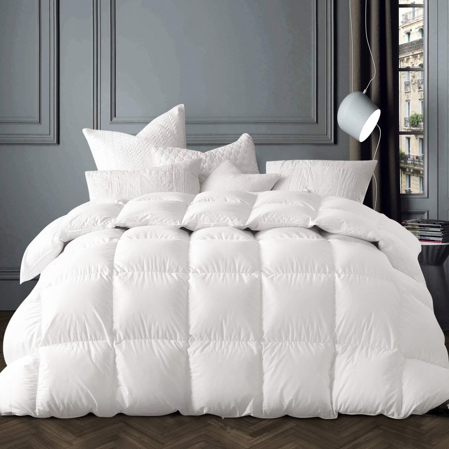 Globon Winter White Goose Down Comforter King Size,Down Duvet Insert, 800 Fill Power, 420 Thread Count,Ultra Soft Noiseless Shell with Corner Tabs, White
