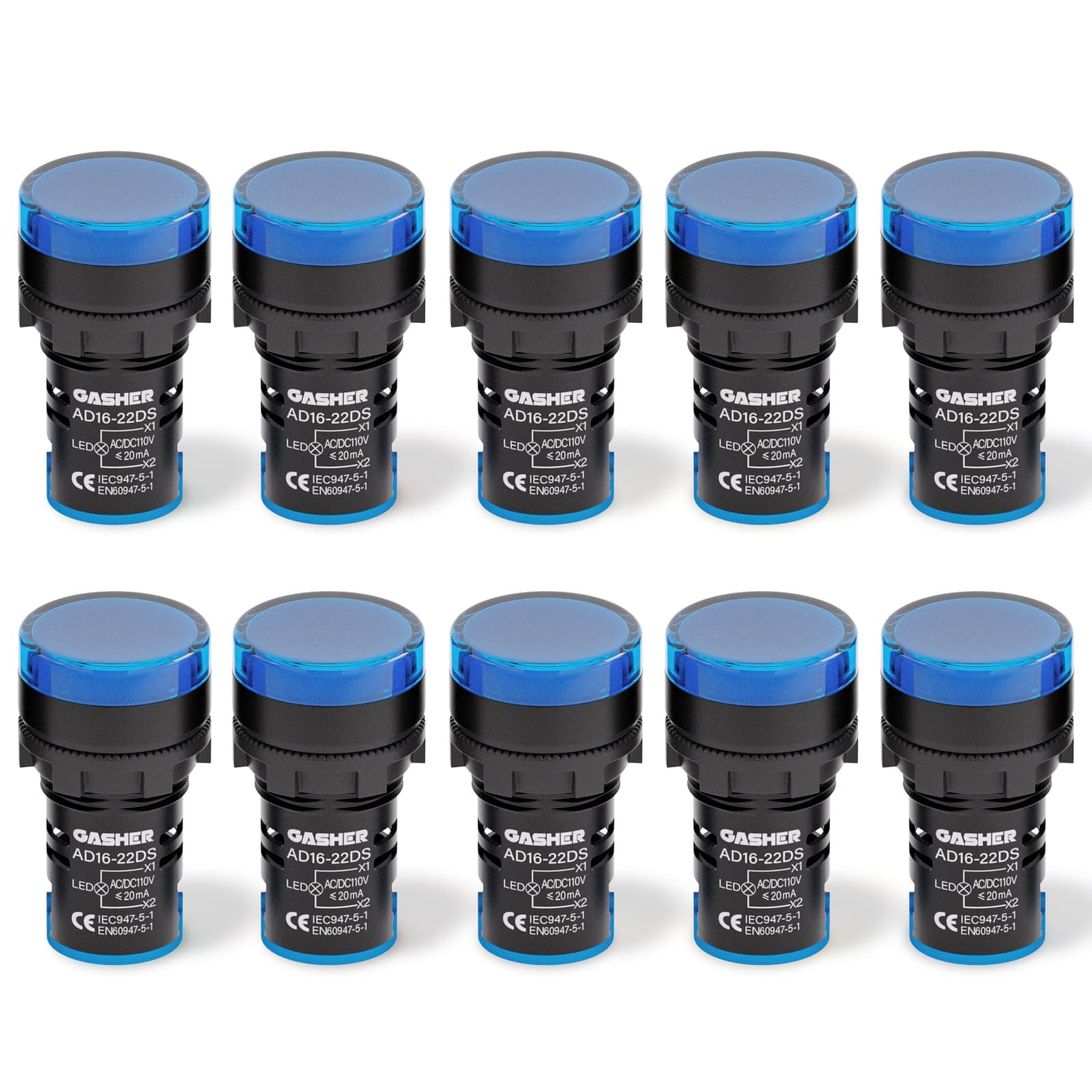 GASHER 24V 20mA Energy Saving Indicator Light Mounting Hole Size 22mm (7/8 Inch) Blue 10 Pcs