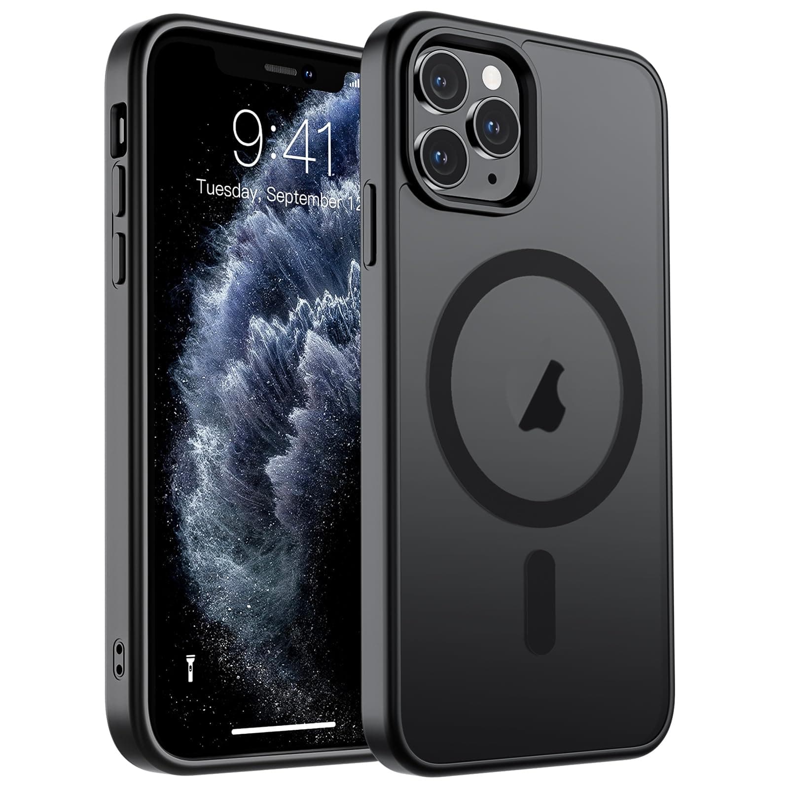 SUPFINE Magnetic Case for iPhone 11 Pro Max (Compatible with MagSafe) (Military Grade Drop Protection) Translucent Matte Shockproof Phone Cover, Black