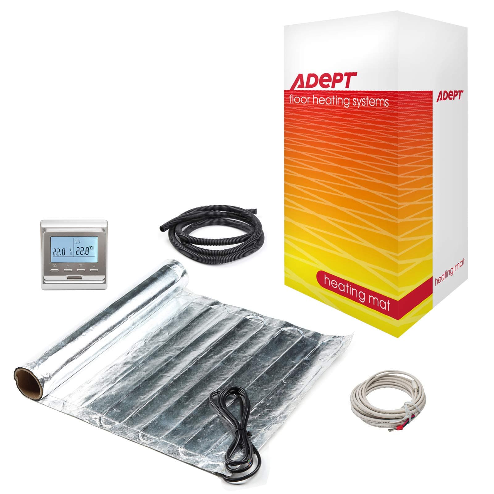 Electric Underfloor Heating Mat Kit for Laminate or Engineered Wood Flooring - 140W/m2-1.5m2 with Silver Programmable Thermostat