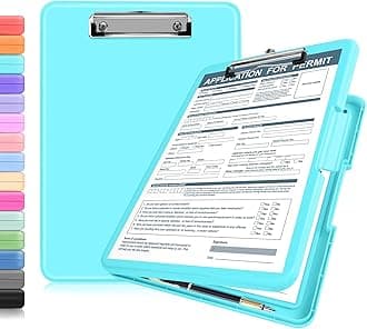 ANZNKU Clipboard with Storage 13.3x9.6 inches, Storage Clipboard Side Opening Plastic Clipboard Heavy Duty, Nursing Clipboard Foldable, Letter Size Smooth Writing for Work, Study(Mint Blue)