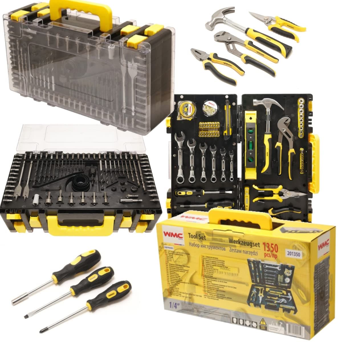 WMC TOOLS Universal Multi-Purpose Set 1350 Pcs, 1/4''(6gr)(5-13mm) General Household Hand Kits, Home And Professional Auto Repair Combination Mixed Sets