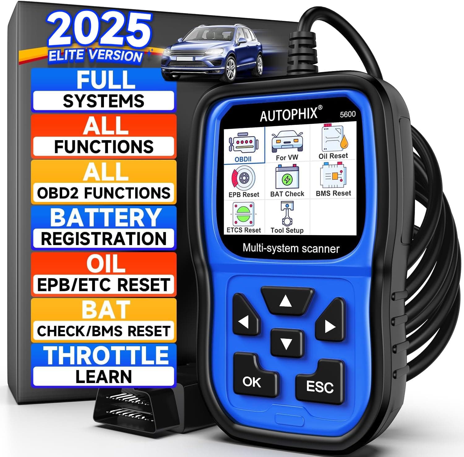 AUTOPHIX 5600 Full Systems Diagnostic Scan Tool Compatible with VW Audi Skoda Seat OBD2 Scanner Code Reader with Engine ABS BMS PCM EPB TPMS SAS Transmission Oil Reset Battery Registration Tool