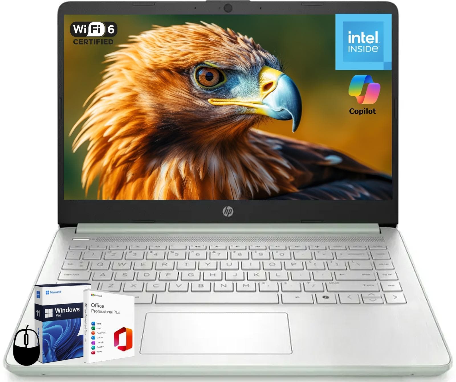 HP 2025 Student Business Laptop, Intel Processor N150(up to 3.6 GHz), 14 Inch LED Screen, 8GB RAM, 384GB Storage(128GB UFS+256GB MSD), Wi-Fi 6, Copilot AI, Office Pro Lifetime, Windows 11 Pro,w/Mouse