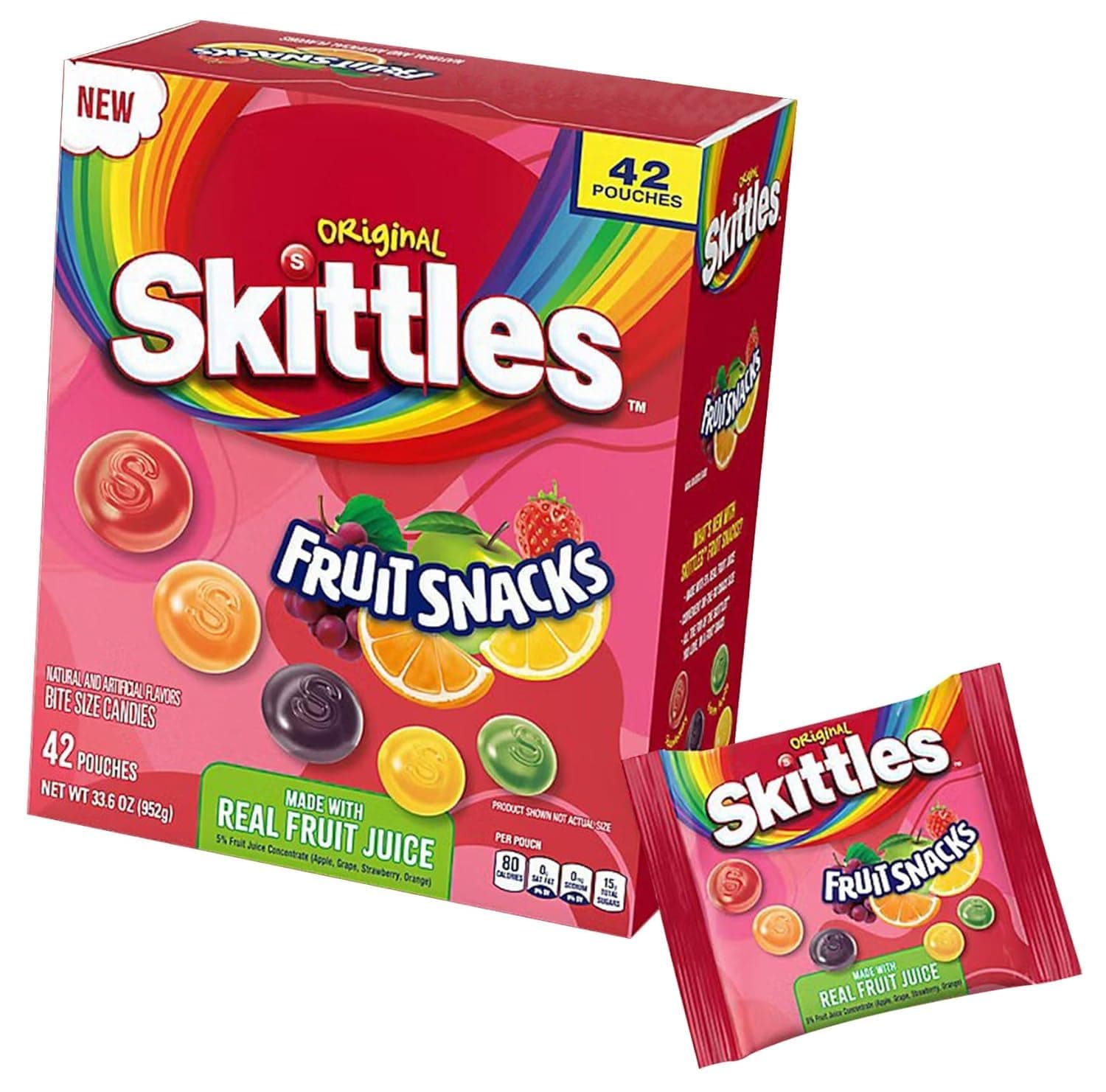 Original Skittles Fruit Snacks, 0.8 oz, 42-count