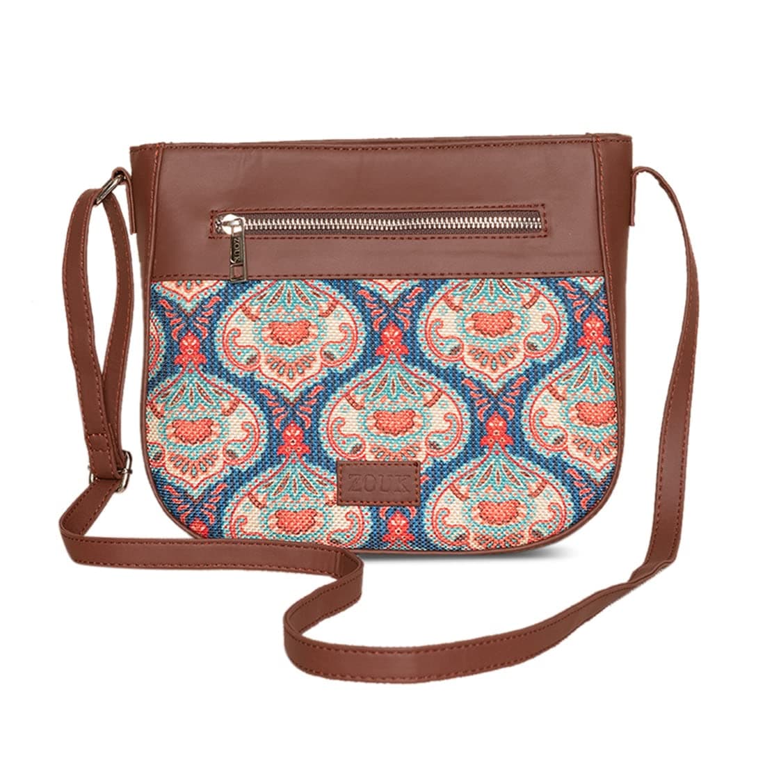 ZOUKWomen's Handcrafted Kovil Blue U Shaped Sling Bag