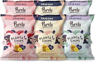 Purely Plantain Chips - Low Fat Plantain Crisps - Gluten Free Snacks - Healthy Alternative Snack Multipack - Vegan, Nutritious & All Natural - Mixed Flavours - 28g x 6 Pack
