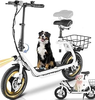 Caroma Electric Scooter with Seat for Adults, 1200W/800W Peak Motor, 30Miles Long Range & 20Mph, 14" Fat Tire Foldable E Scooter with Basket for Commuting, Grocery, Pets