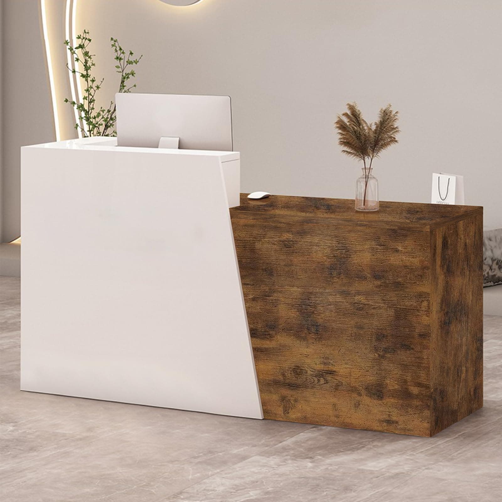 Retail Reception Desk with Storage, Modern Checkout Counter for Store, Anti-Scratch Front Desk for Salon, Boutique, Cafe – Easy Assembly F 31.5" × 16.5" × 39.4"