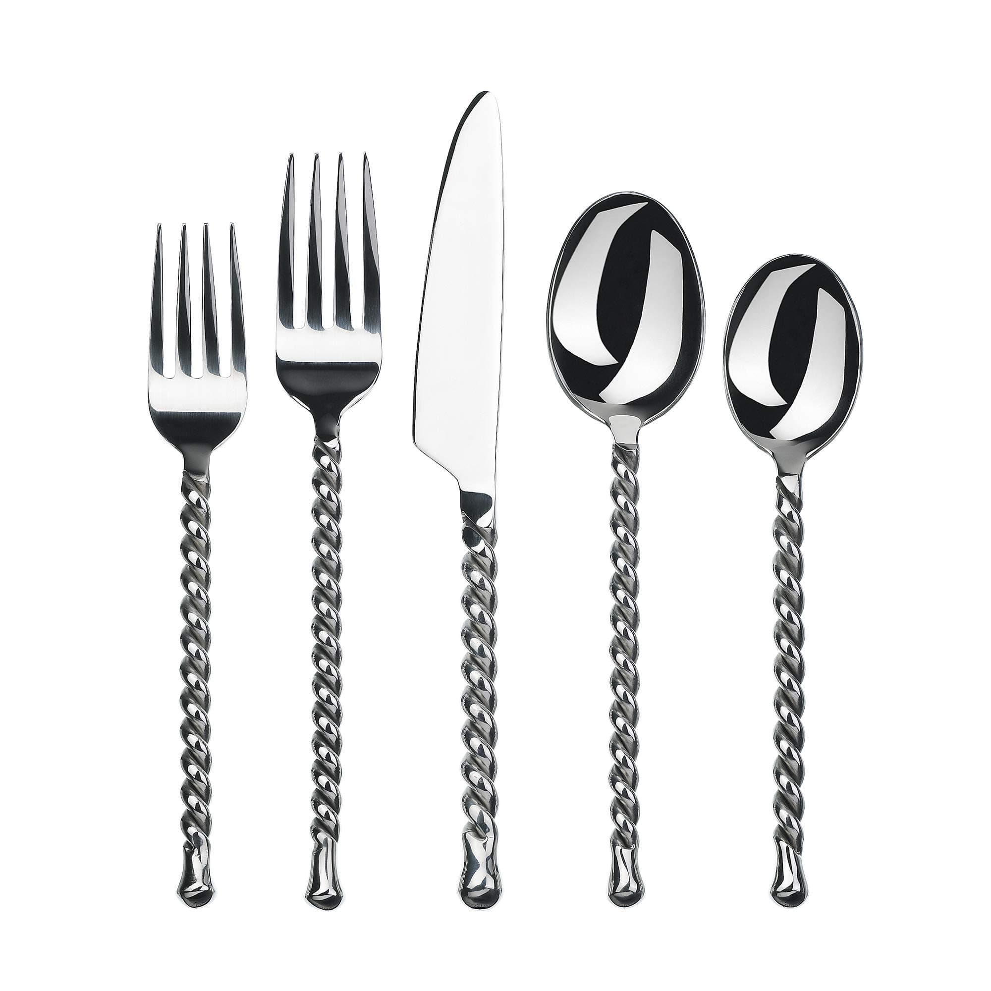 20-Piece Silverware Set - Silver Tear Collection - Polished Stainless Steel Flatware Sets - Service for 4 - Kitchen Cutlery Utensil Knife/Fork/Spoons - Dishwasher Safe