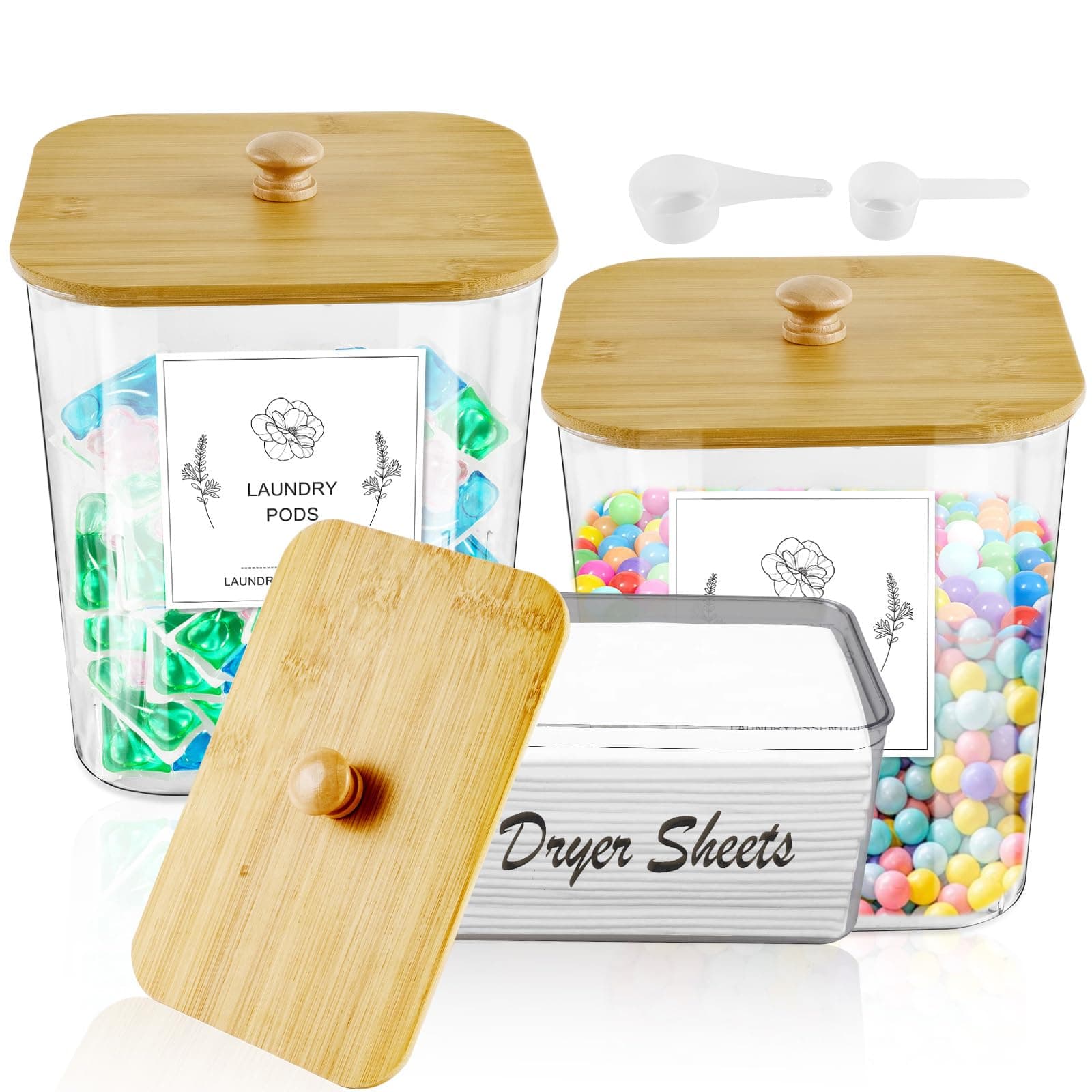 Laundry Detergent Storage and Dryer Sheet Holder, Laundry Pods Container Washing Powder Storage Laundry Jars with Lids, Laundry Room Organization Storage Container for Pods, Bath Bombs, Scent Boosters
