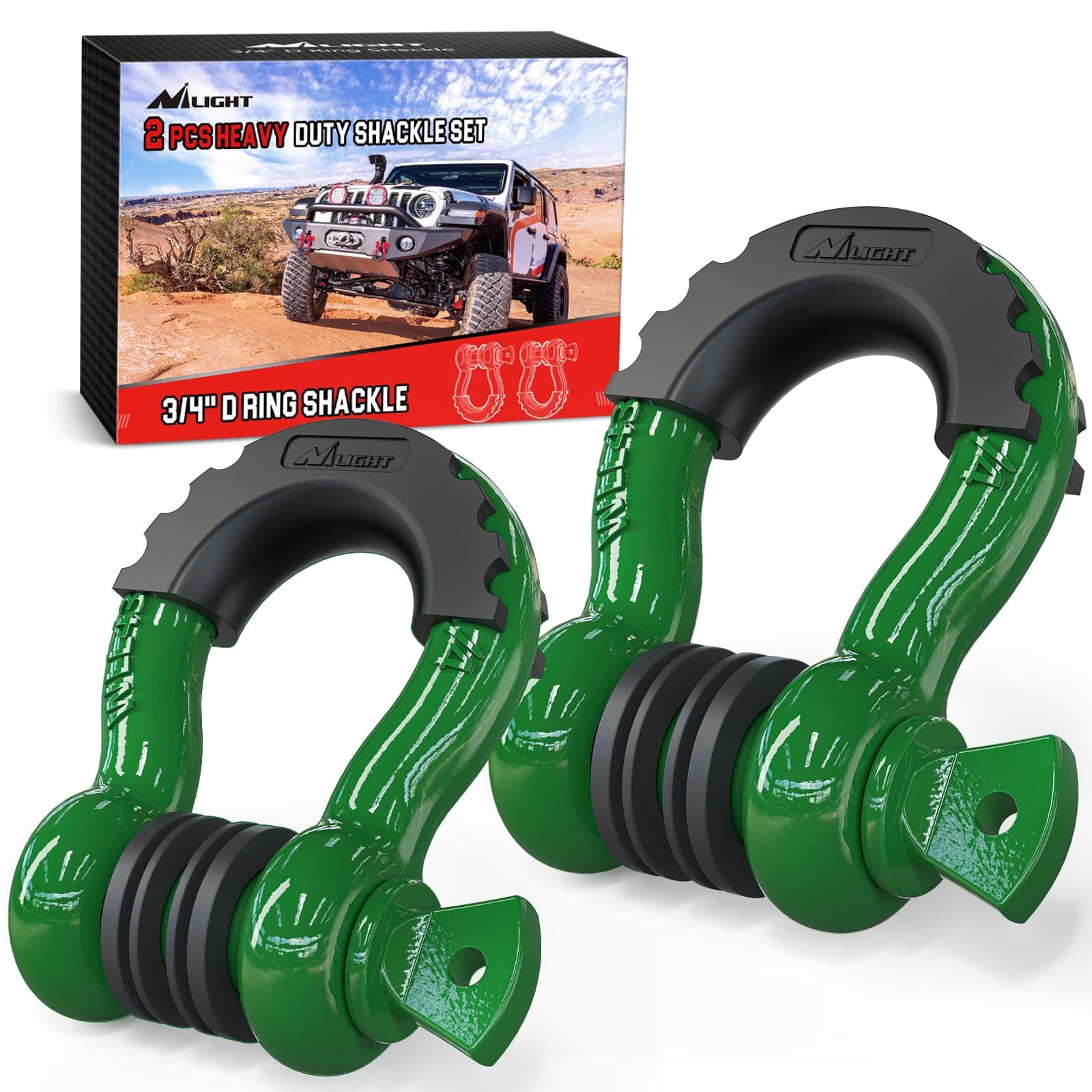 Nilight 2 Pack 3/4" D-Ring Shackle with 7/8" Screw Pin 41,887lbs Break Strength, Heavy Duty Off Road Recovery Shackle with Isolators Washers for Use with Tow Strap, Winch, Off-Road Truck Vehicle