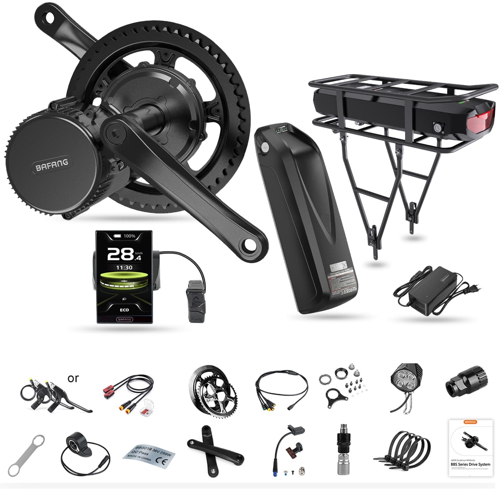 Mid Drive Ebike Conversion Kit CAN protocol 48V 1000W 750W 250W BBS01B BBS02B HD Mid Motor Electric Bike Conversion Kit with Optional Ebike Battery and Display DIY for MTB and Road Bike