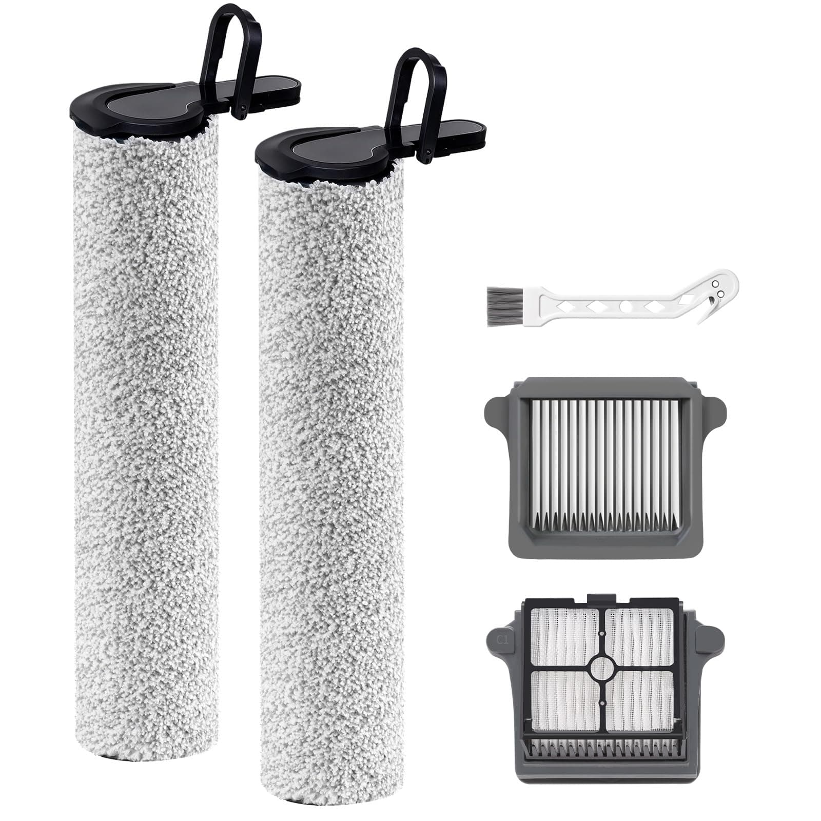 Only S7 Steam Roller Brush Replacement and Vacuum Filter Kit Compatible with Tineco Floor ONE S7 Steam Cordless Wet Dry Vacuum Replacement Parts,2 Roller Brushes,2 Filters,1 Cleaner Brush