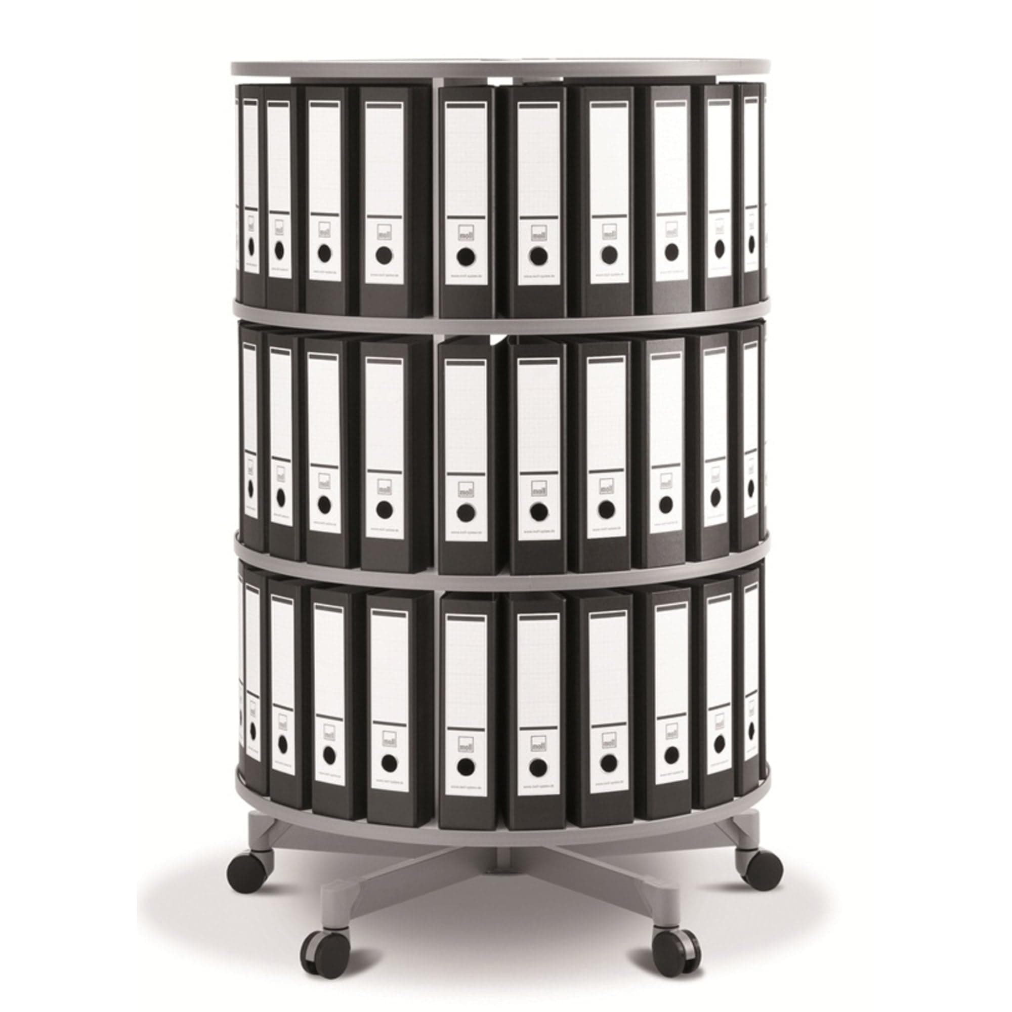 Moll Rotating Carousel Shelving Unit - 3 Tiers, Reduces Binder Storage Footprint by up to 50%, Rotates 360°, Shelves Rotate Together, Fits Through Most Doorways, Use Top of Carousel for Added Storage