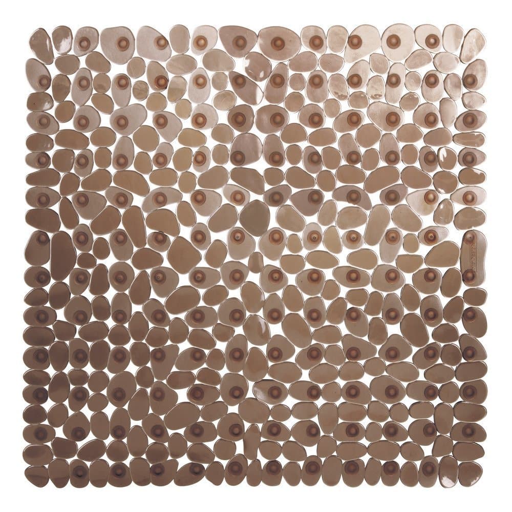 Bathsafe Anti-slip Square Pebbles Shower Mat Extra Large Anti-Bacterial Safety Bath Mat Suction Mat for Shower or Tub,Non-slip Bathtub Mat,54x54CM,Brown