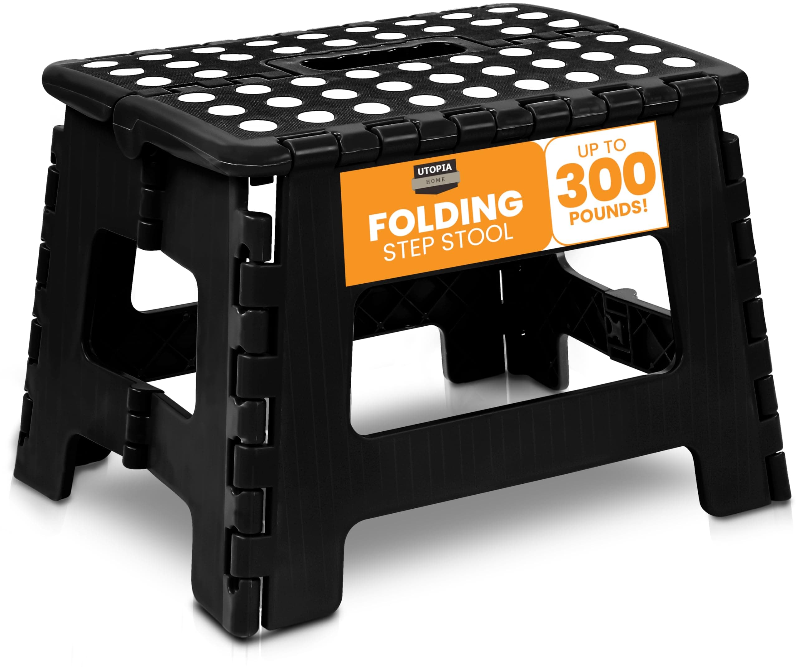Utopia Home Folding Step Stool 9 Inch, Portable Anti Slip Surface for Kids and Adults, Heavy Duty Folding Stool with Carrying Handle, 300 lbs Load Capacity, Pack of 1, Black