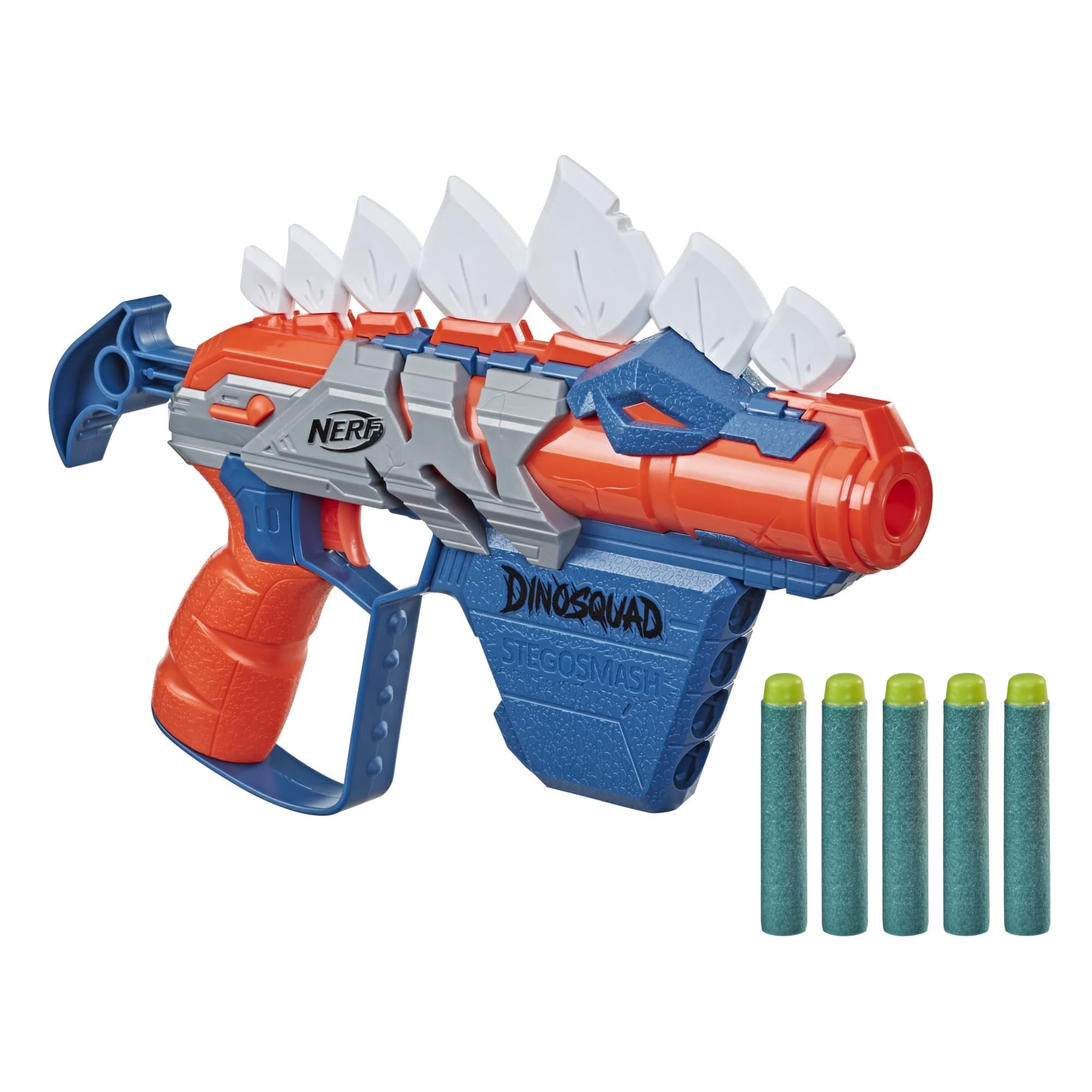 DinoSquad Stegosmash Dart Blaster, 4-Dart Storage, Pull-Back Priming Handle, 5 Official Darts, Dinosaur Design, Toys for Kids, Teens & Adults, Outdoor Toys for Boys and Girls Ages 8+