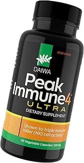 Peak Immune 4 - Immune System Booster – Rice Bran and Shitake Mushroom Supplement for Natural Immune Support (Ultra Strength)