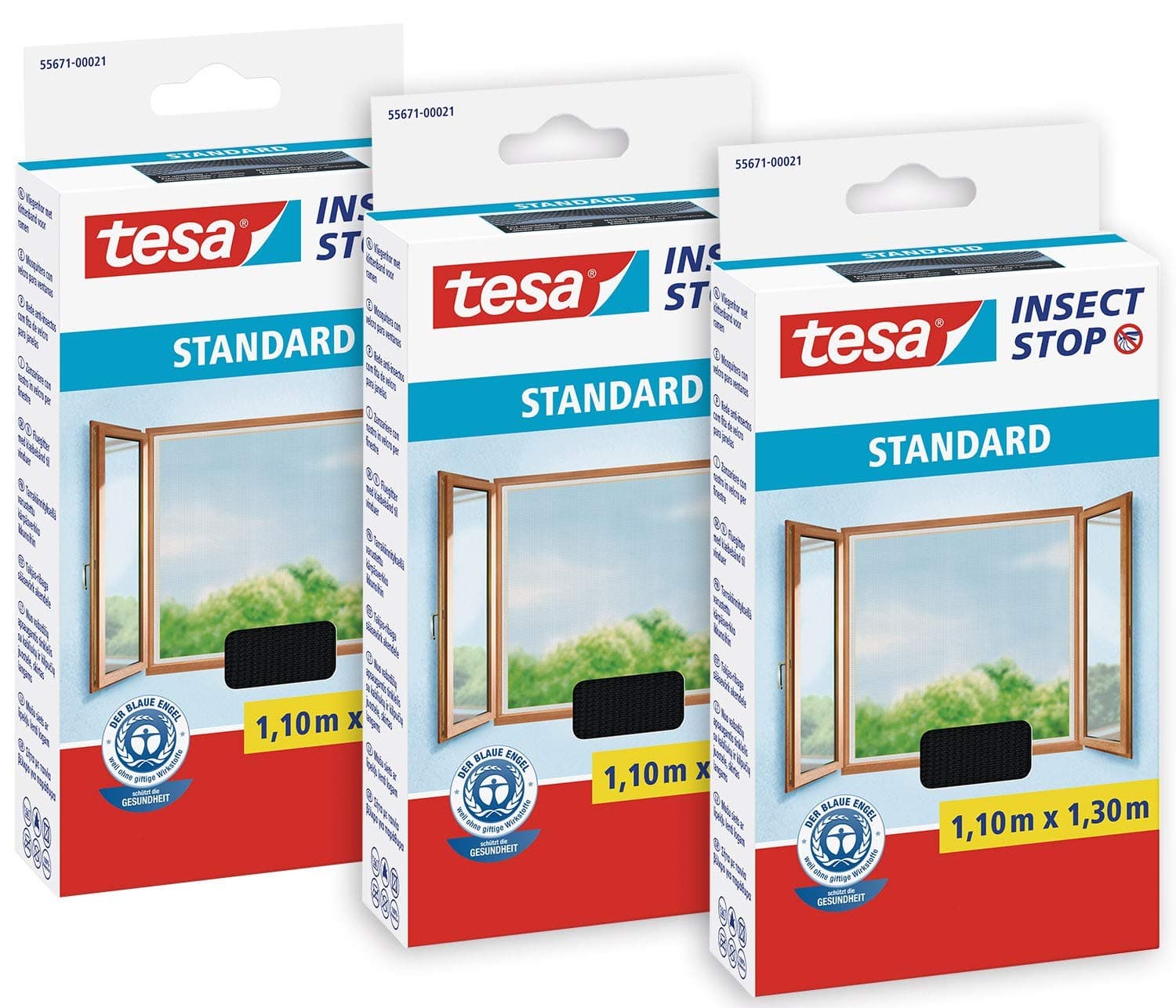 Insect Stop Hook and Loop STANDARD for Windows - Self Adhesive Window Fly Screen - Cut to Desired Size - in Anthracite, 3x 110 cm x 130 cm