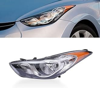 OUKANING - For 2011 2012 2013 Hyundai Elantra Halogen Left Driver Side Headlight Headlamp Assembly Chrome Housing Clear Lens 92101-3Y000