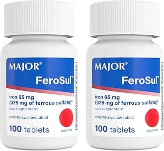Major Ferosul - Ferrous Sulfate 325mg Tablets with 65mg of Elemental Iron - Iron Supplement for Women, Men - Green - 100 Count (2 Pack)