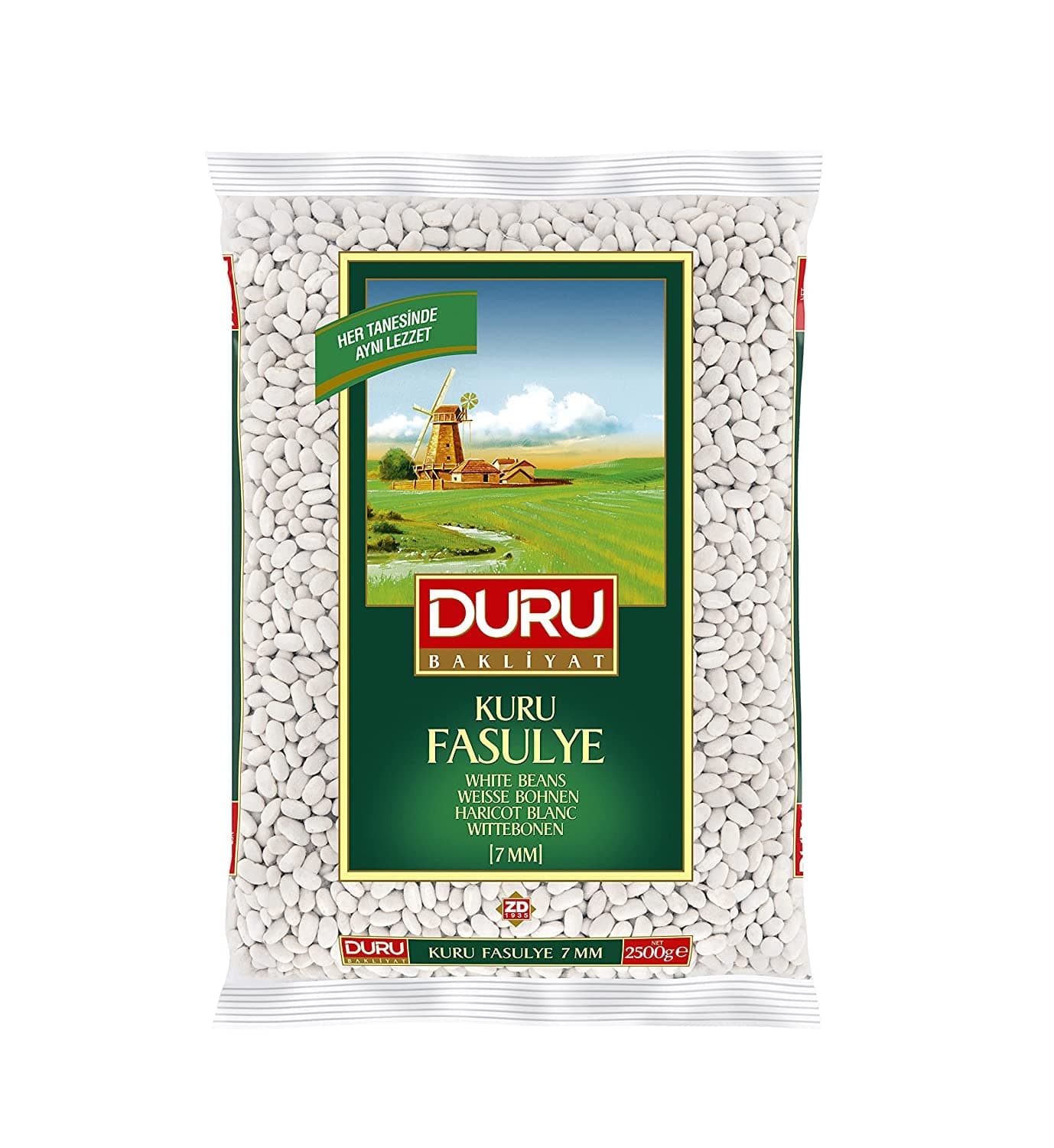 Duru White Beans 7 mm 88.2oz (2500 g),%100 Natural and Certificated, High Fiber and Protein, Non-GMO, Great for Vegan Recipes, Gluten Free