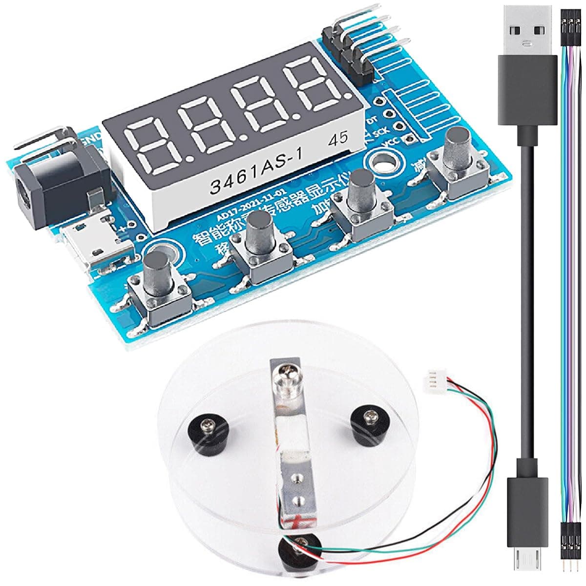 Youmile HX711 Digital Load Cell Module A/D Module Weight Pressure Sensor Electronic Scale Display Meter + Electronic scale stand 5kg with Micro to USB Cable dupont cable