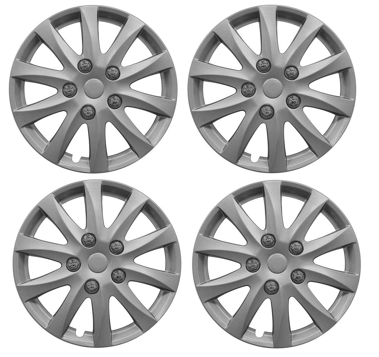 UKB4C 4 x 14 Alloy Look Silver Stripe Multi-Spoke Wheel Trims Hub Caps Covers Protectors