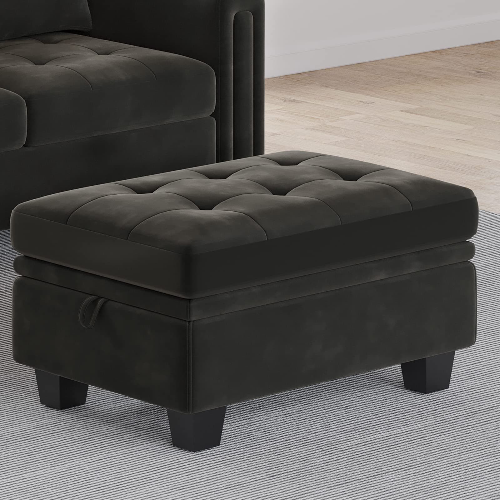 Belffin Rectangular Ottoman with Storage Tuft Ottoman for Living Room Bedroom Velvet Fabric Ottoman Bench Footstool Grey