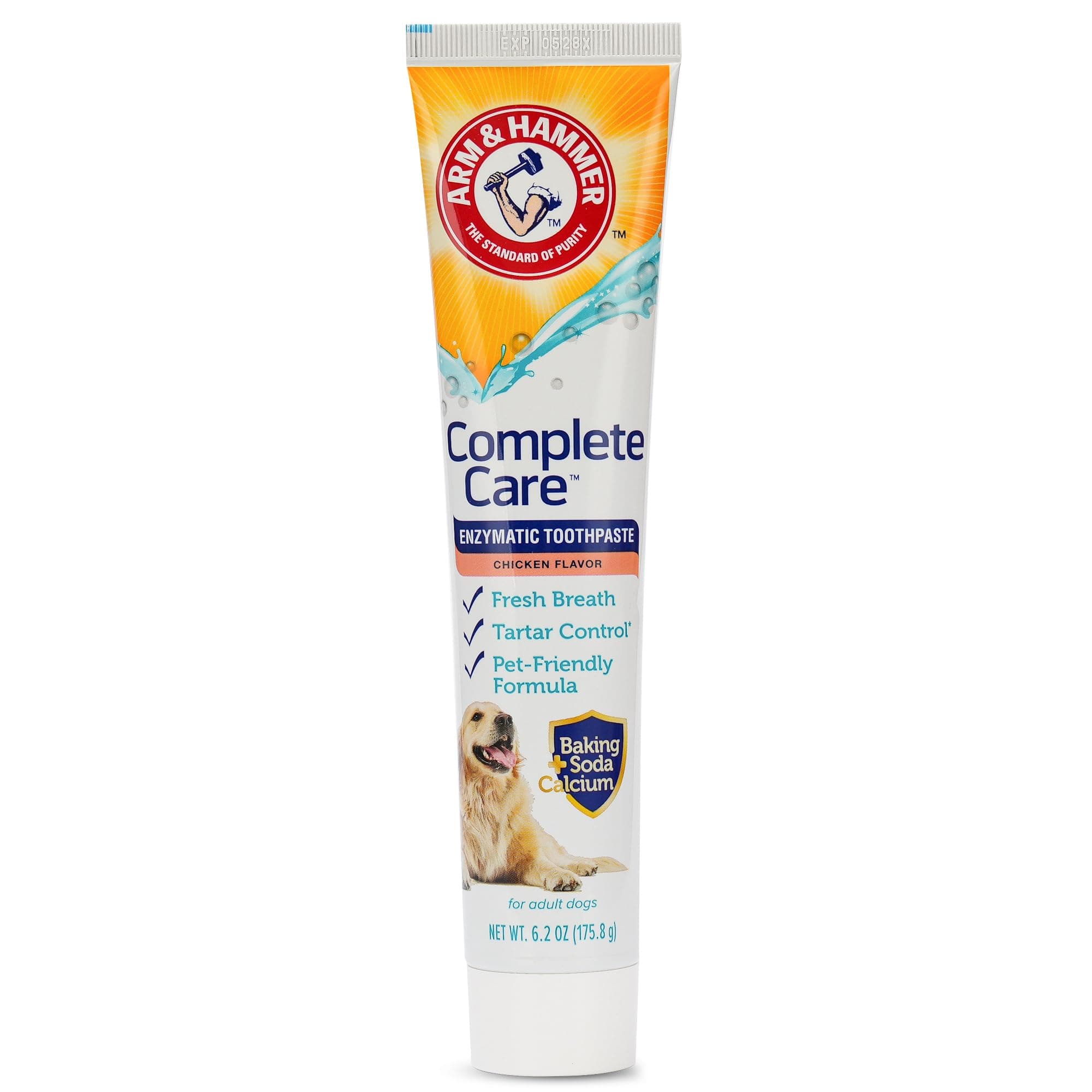 Complete Care Enzymatic Dog Toothpaste with Baking Soda and Calcium, Fluoride Free Formula for Plaque Tartar Control and Fresh Breath, Chicken Flavor, 6.2 Oz