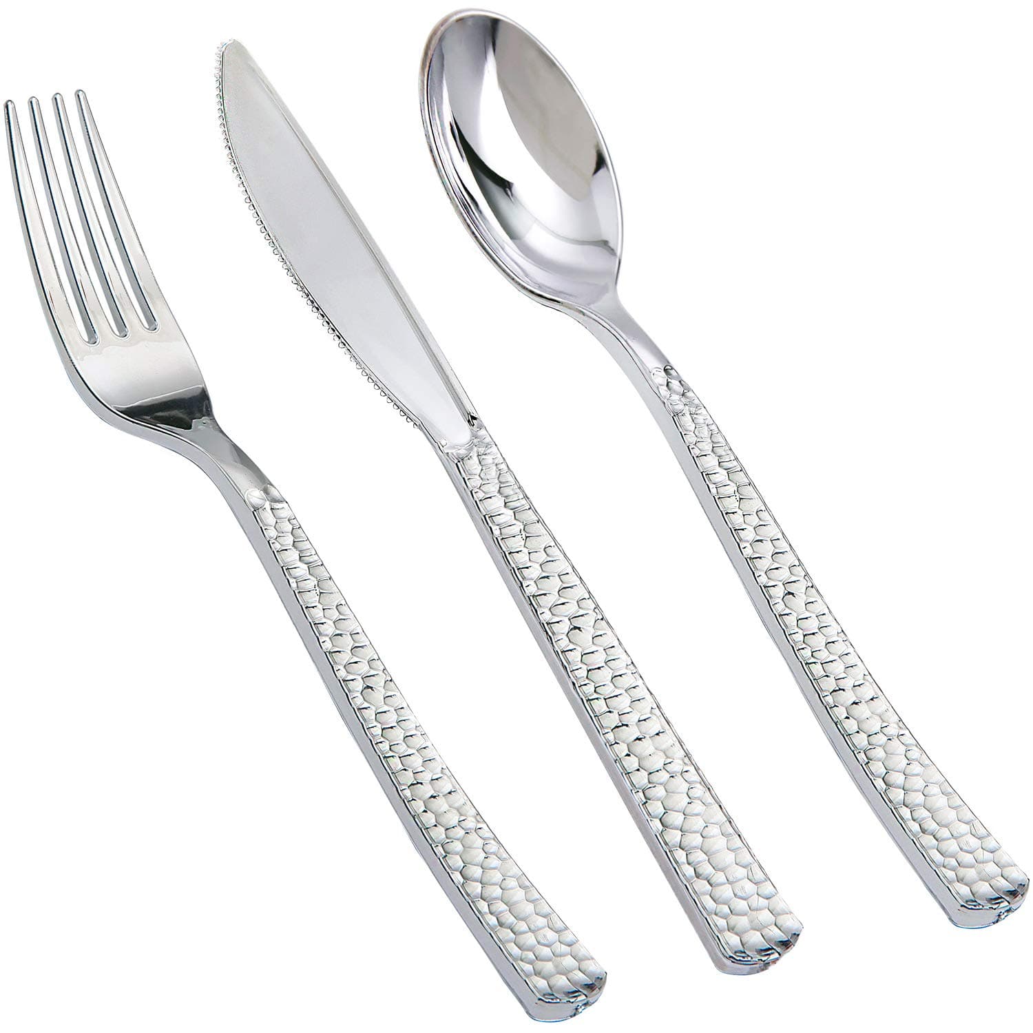 180 pieces Silver Plastic Silverware, Disposable Plastic Silverware Heavy Duty, Silver Disposable Cutlery Sets Include 60 Forks, 60 Knives and 60 Spoons Suitable for Birthday, Party, Wedding