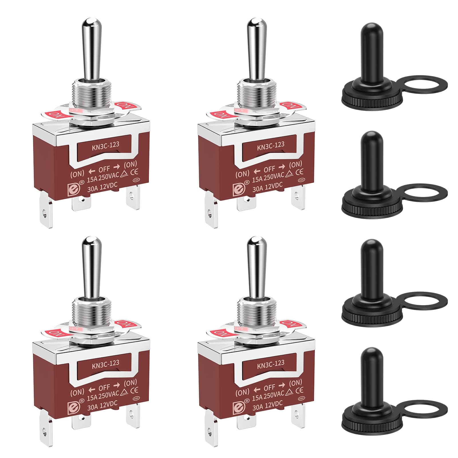 4pcs Momentary Toggle Switch 12VDC 30A 250VAC 15A 3Pin (ON)-OFF (ON) Heavy Duty Waterproof Cover Cap for Car Marine Boat