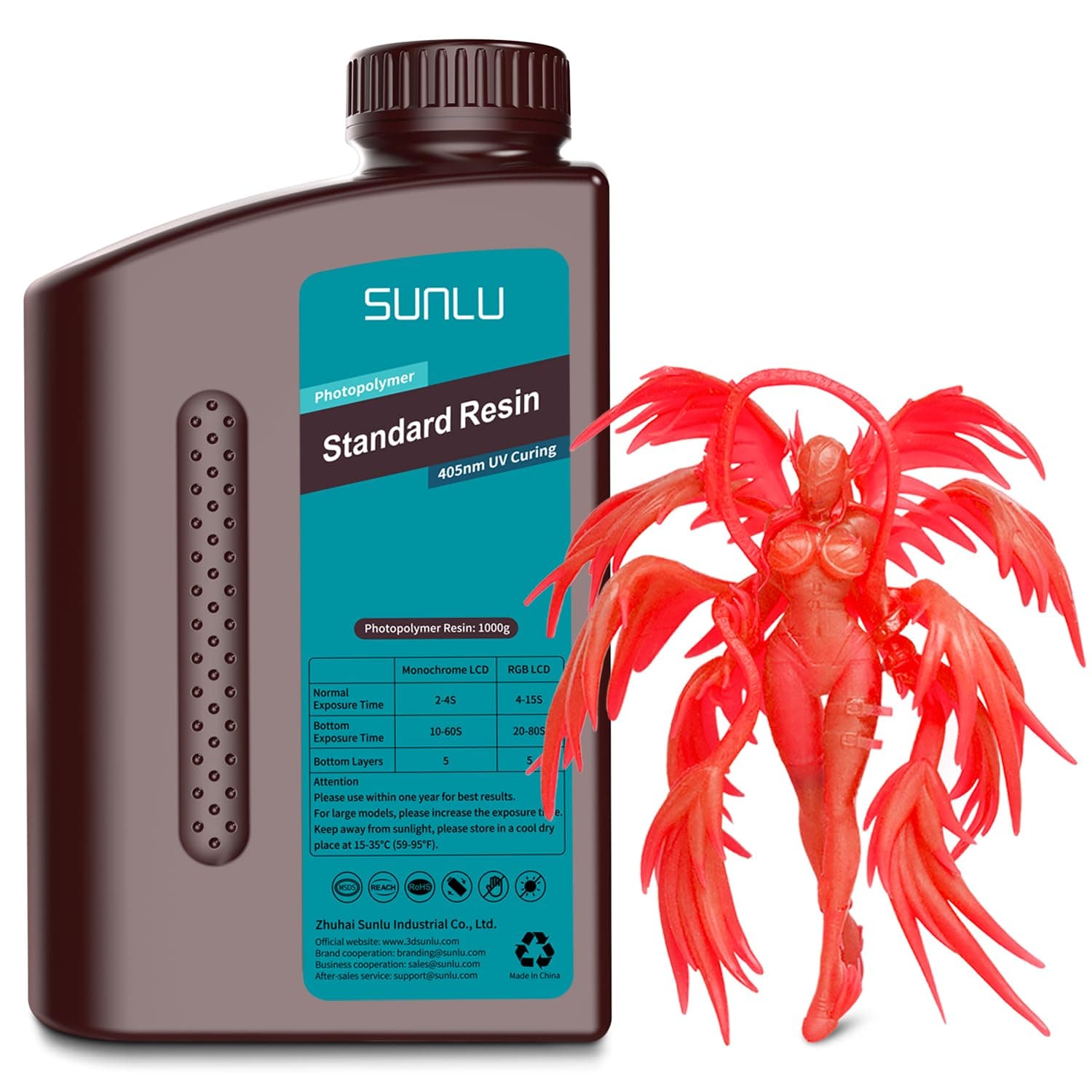 SUNLU 3D Printer Resin 1kg, Fast Curing Standard 3D Resin for LCD DLP SLA 3D Printers, 395 to 405nm UV Curing 3D Printing Liquid Photopolymer Resin, Low Shrinkage, High Precision, 1000g, Clear Red